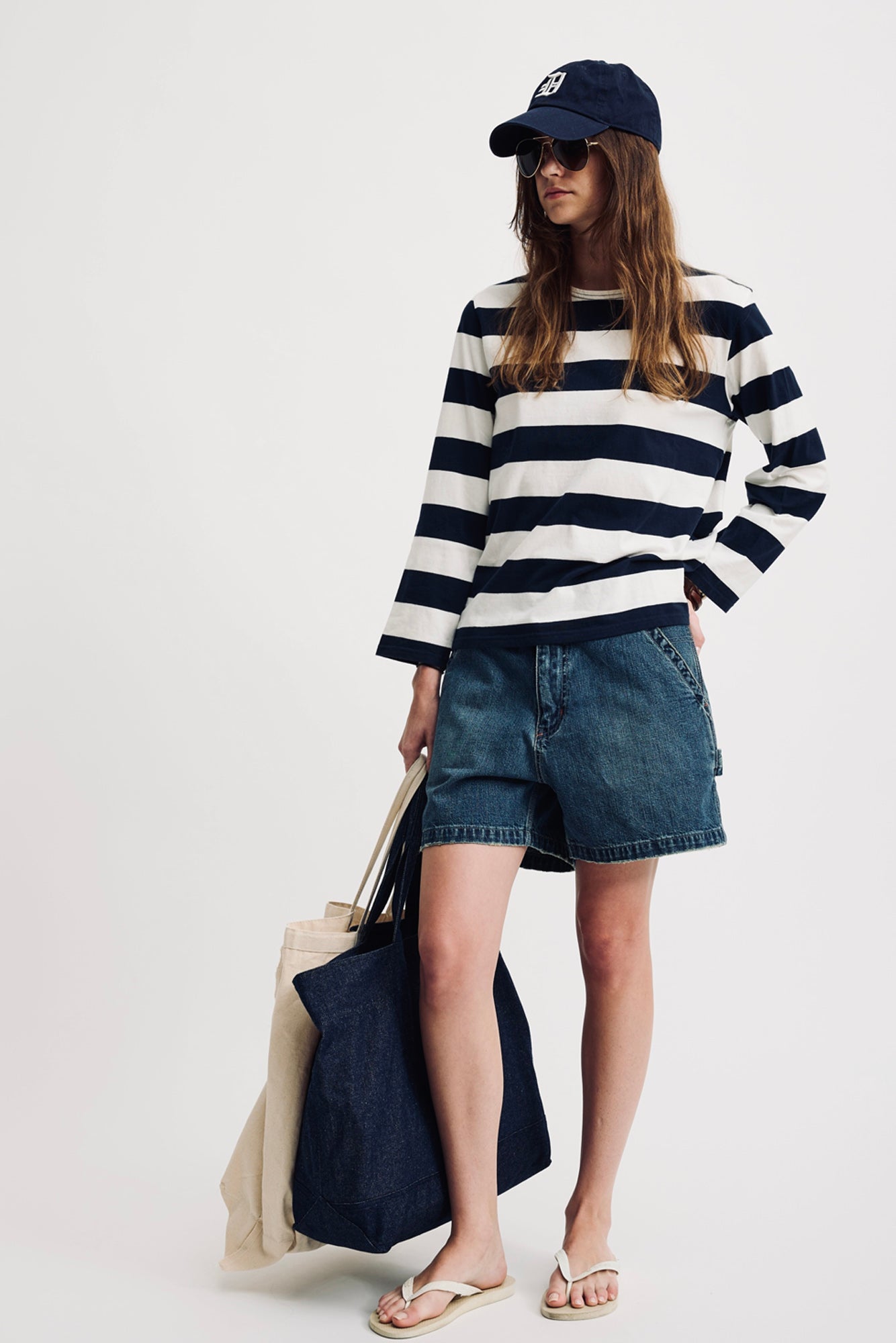 Long Sleeved Boatneck Tee - Jumbo Navy/White Stripe