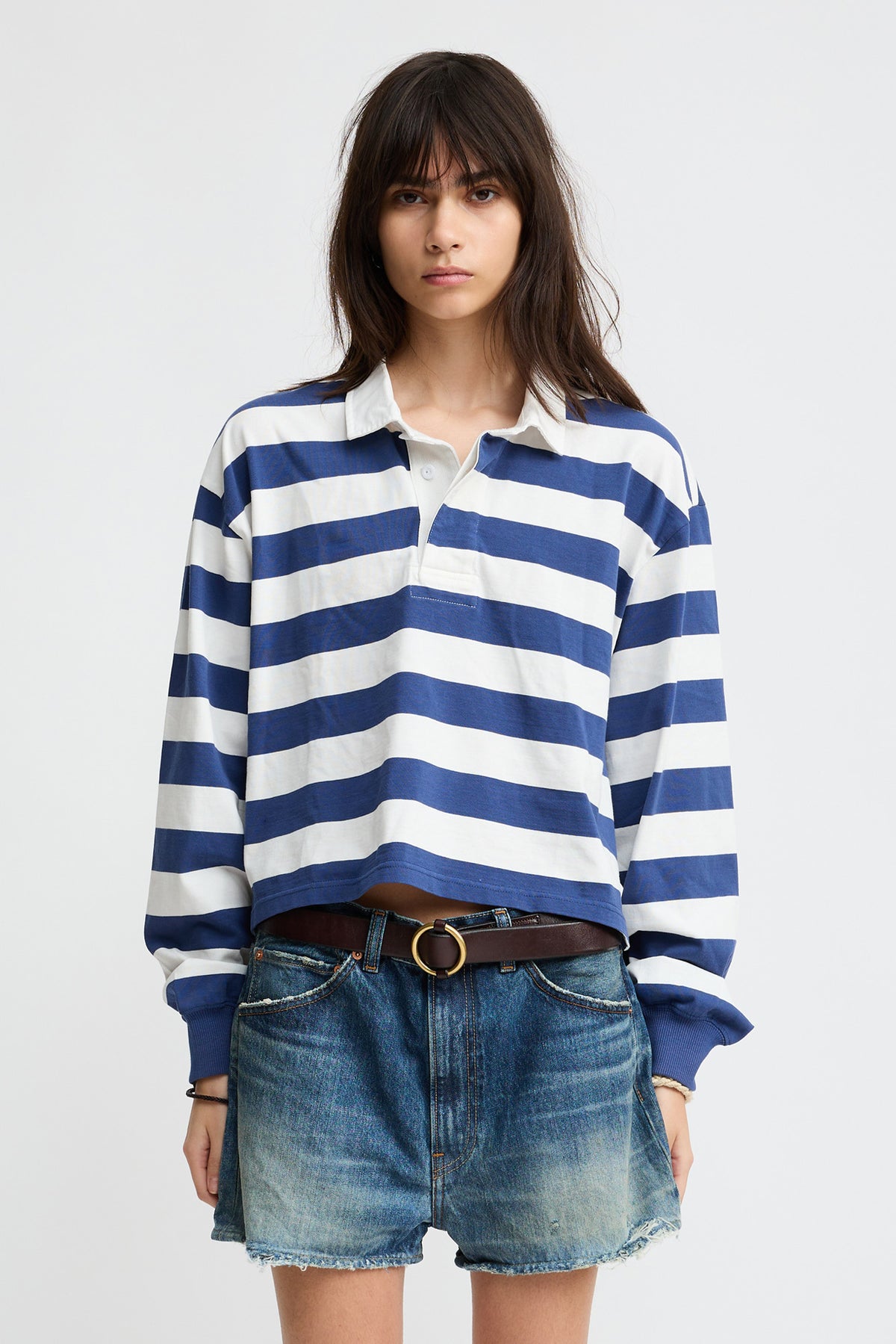 Rugby Long Sleeved Tee - Blue/Ecru Wide Stripe