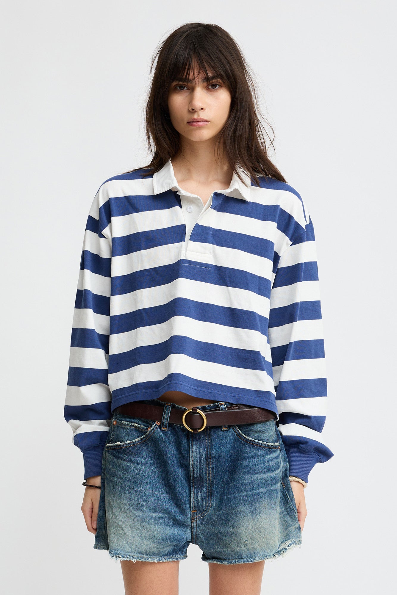 Rugby Long Sleeved Tee - Blue/Ecru Wide Stripe