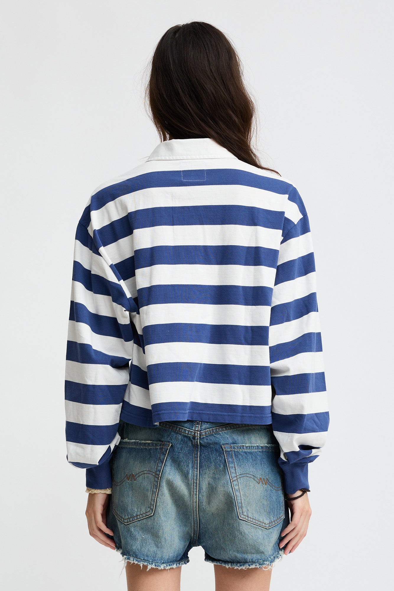 Rugby Long Sleeved Tee - Blue/Ecru Wide Stripe