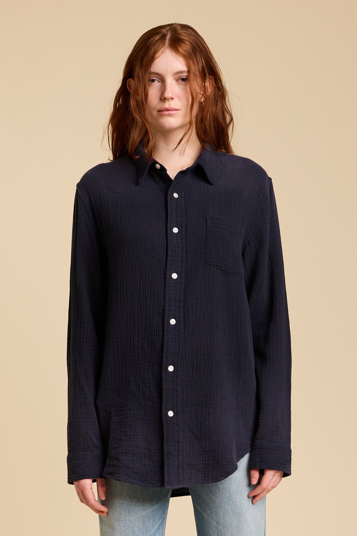 Boyfriend Shirt - Navy Gauze