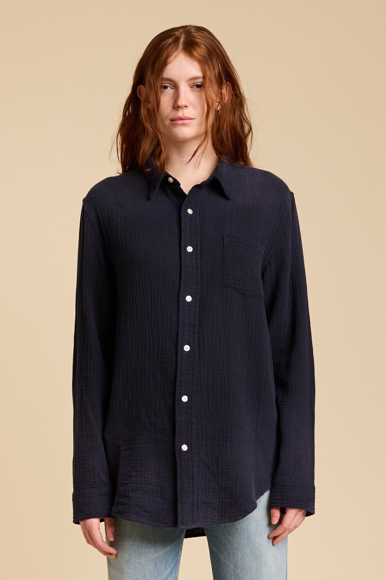 Boyfriend Shirt - Navy Gauze