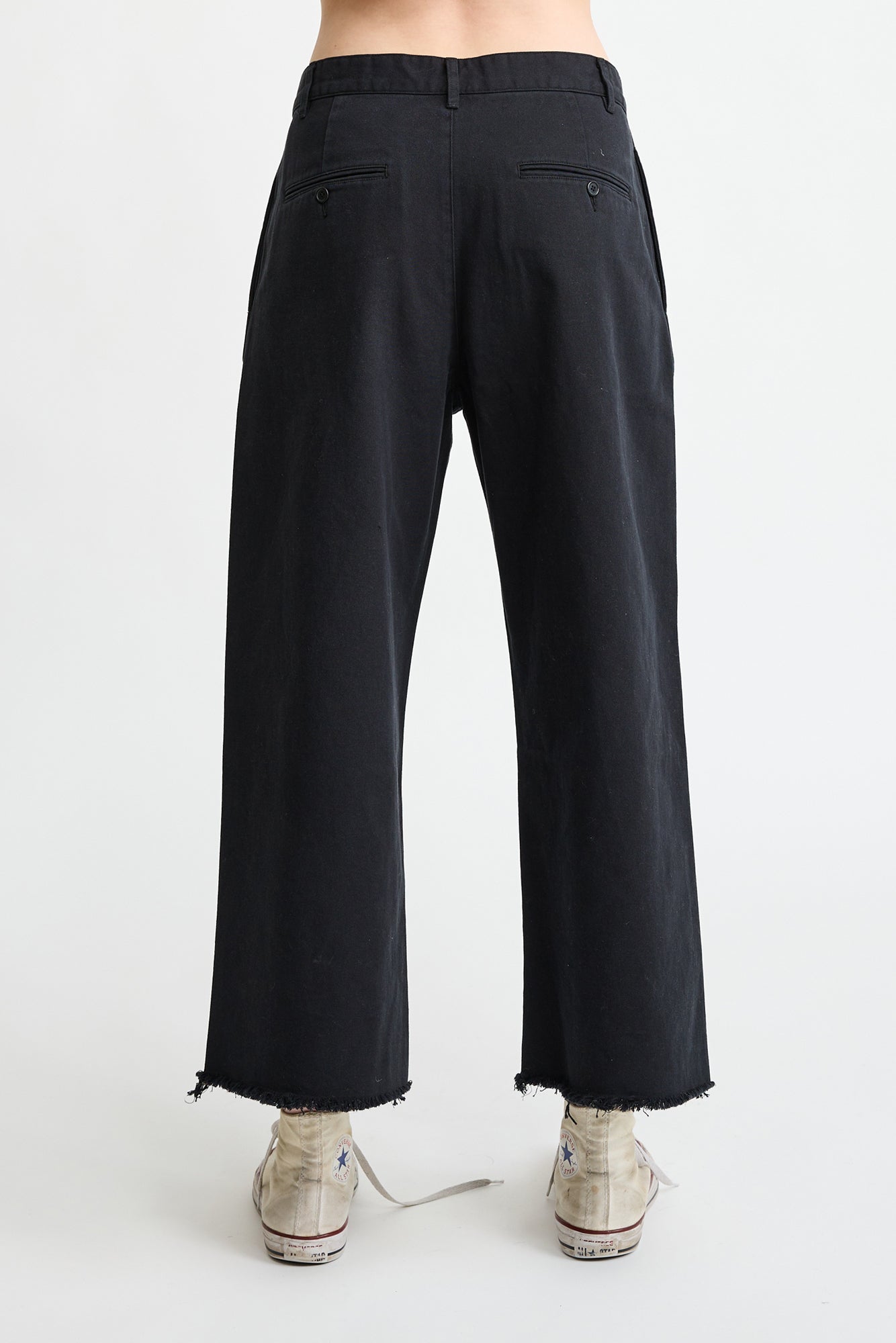 Cropped Double Pleat Wide Leg Chino - Black