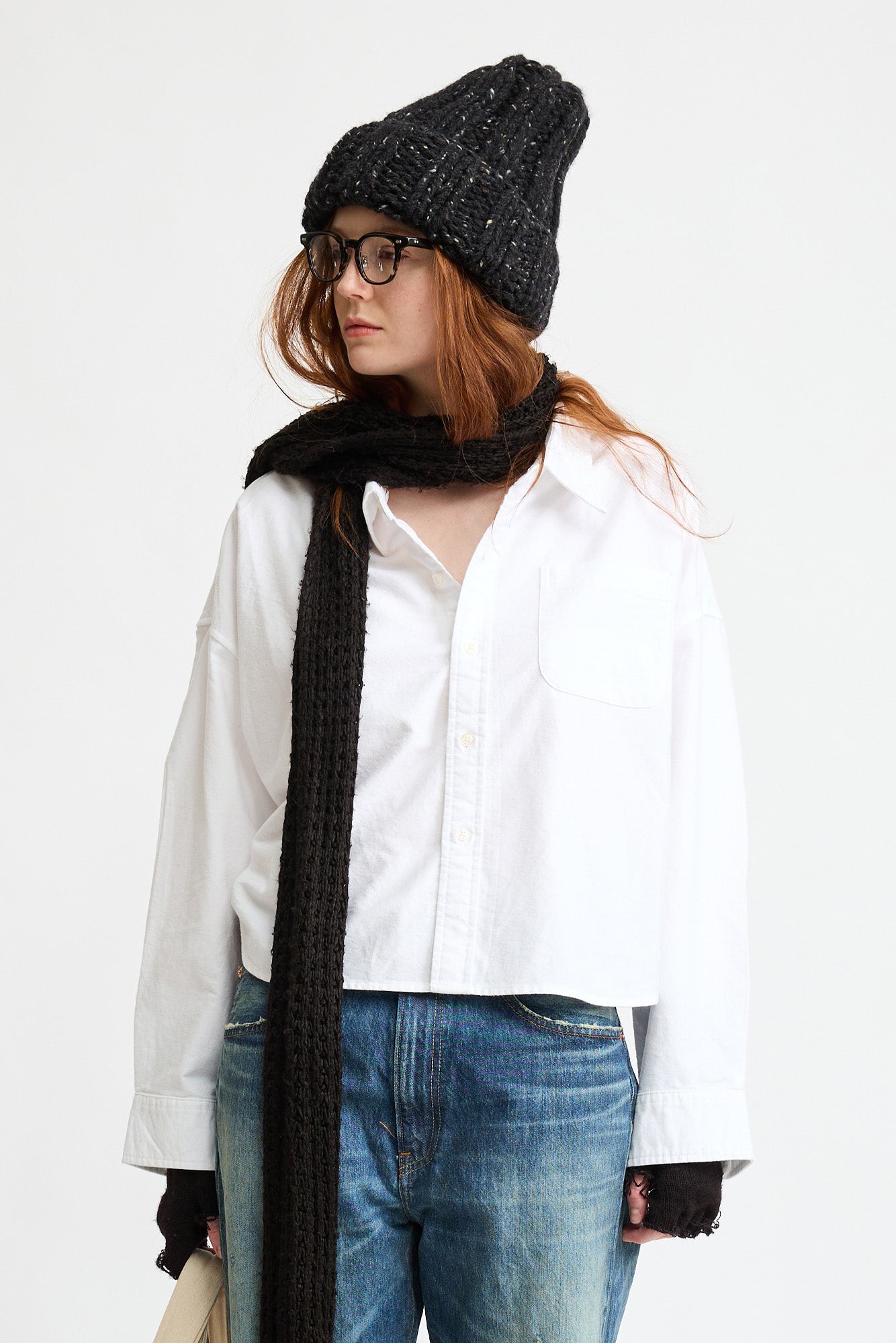 Cropped Button Front Shirt - White