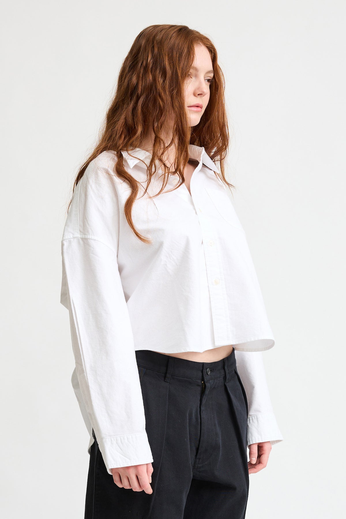 Cropped Button Front Shirt - White