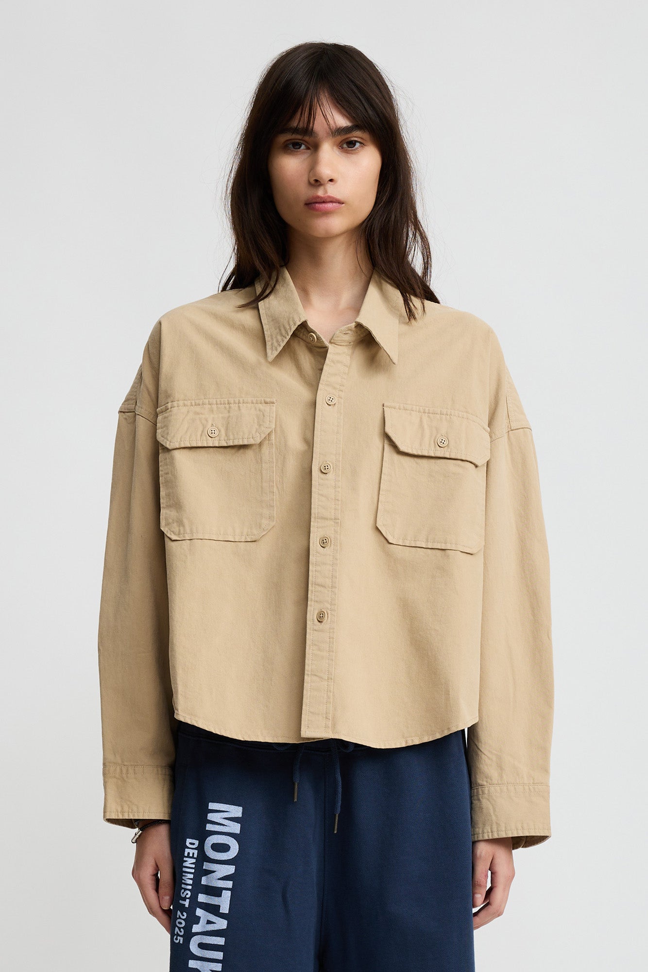 Cropped Utility Shirt - Light Khaki