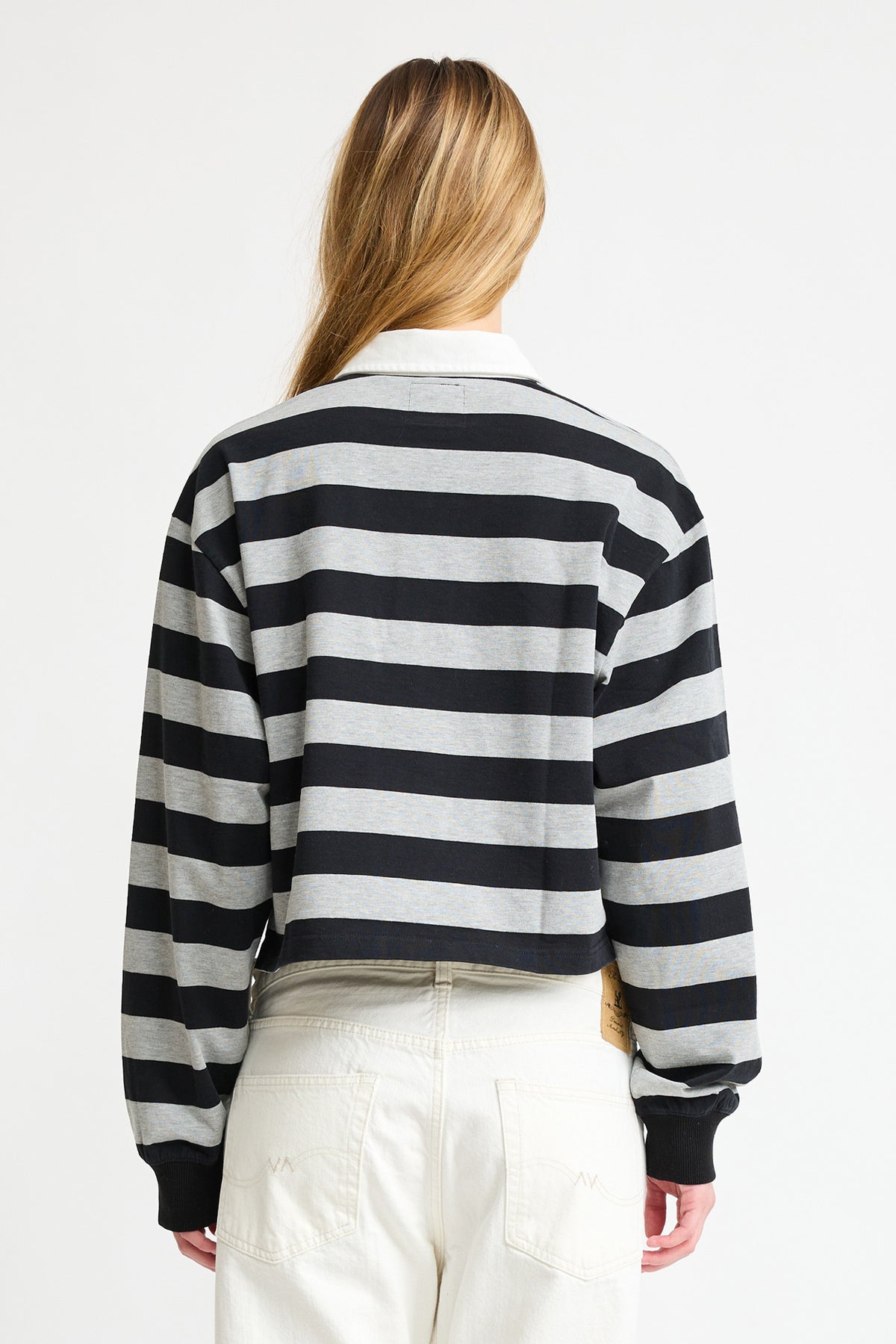 Rugby Long Sleeve Tee - Light Heather Grey/Black Wide Stripe