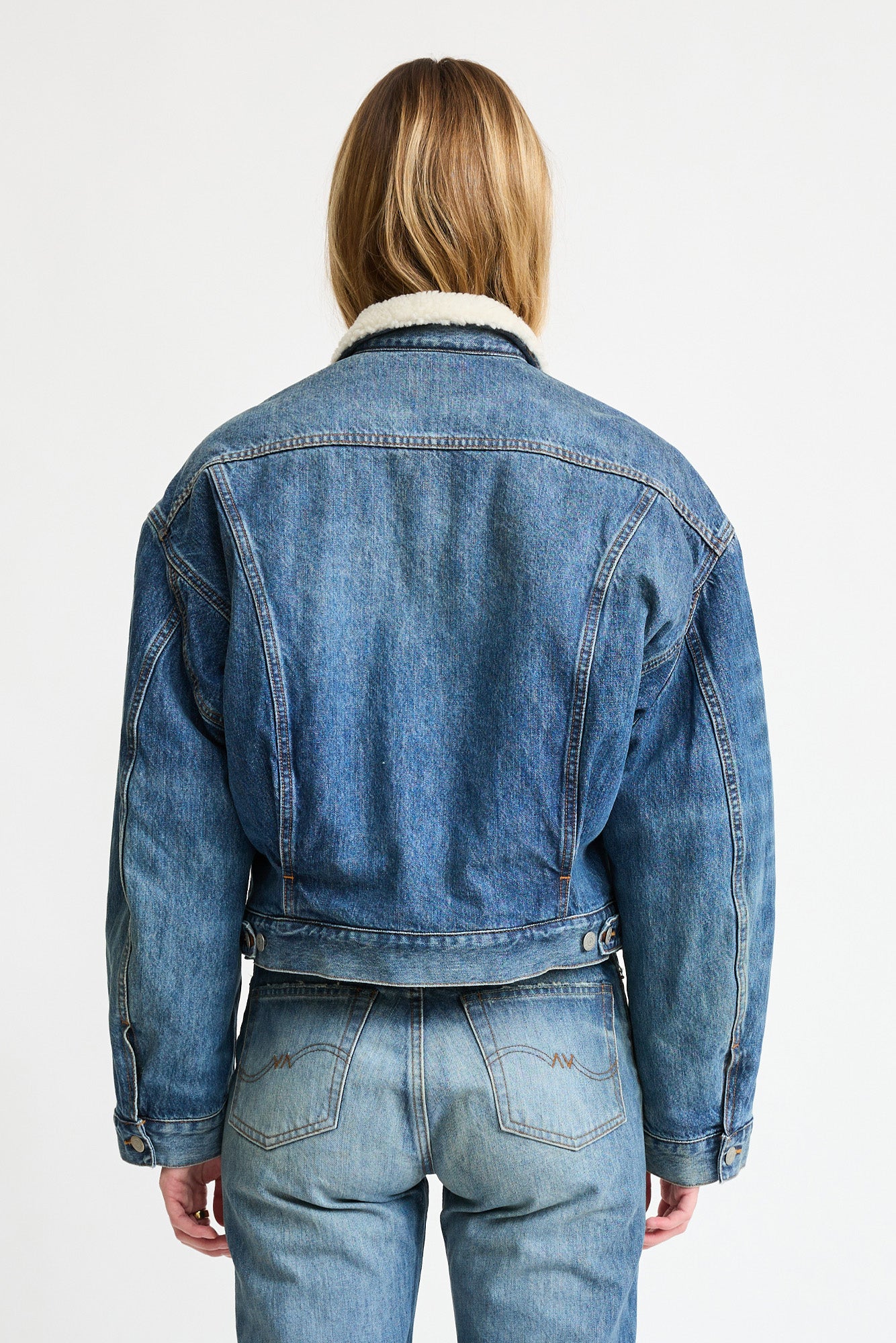 Iris Boxy Trucker Jacket - Fenmore Blue W/Sherpa Lining