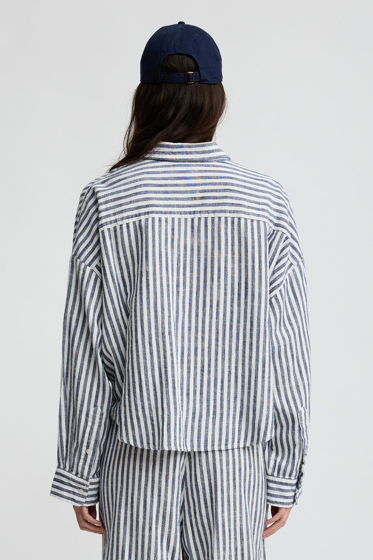 Twisted Front Shirt - Ecru/ Navy Stripe