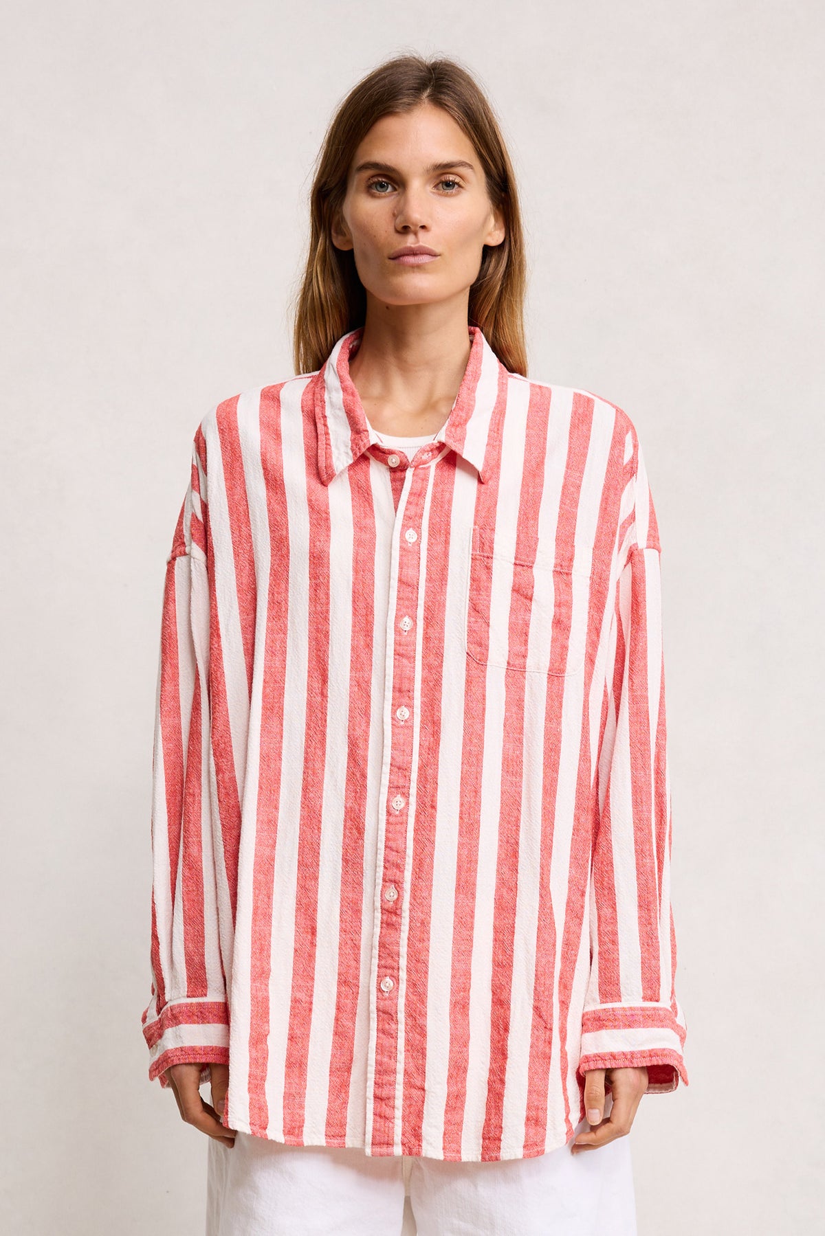 Sutton Button Front Shirt - Jumbo Red Stripe