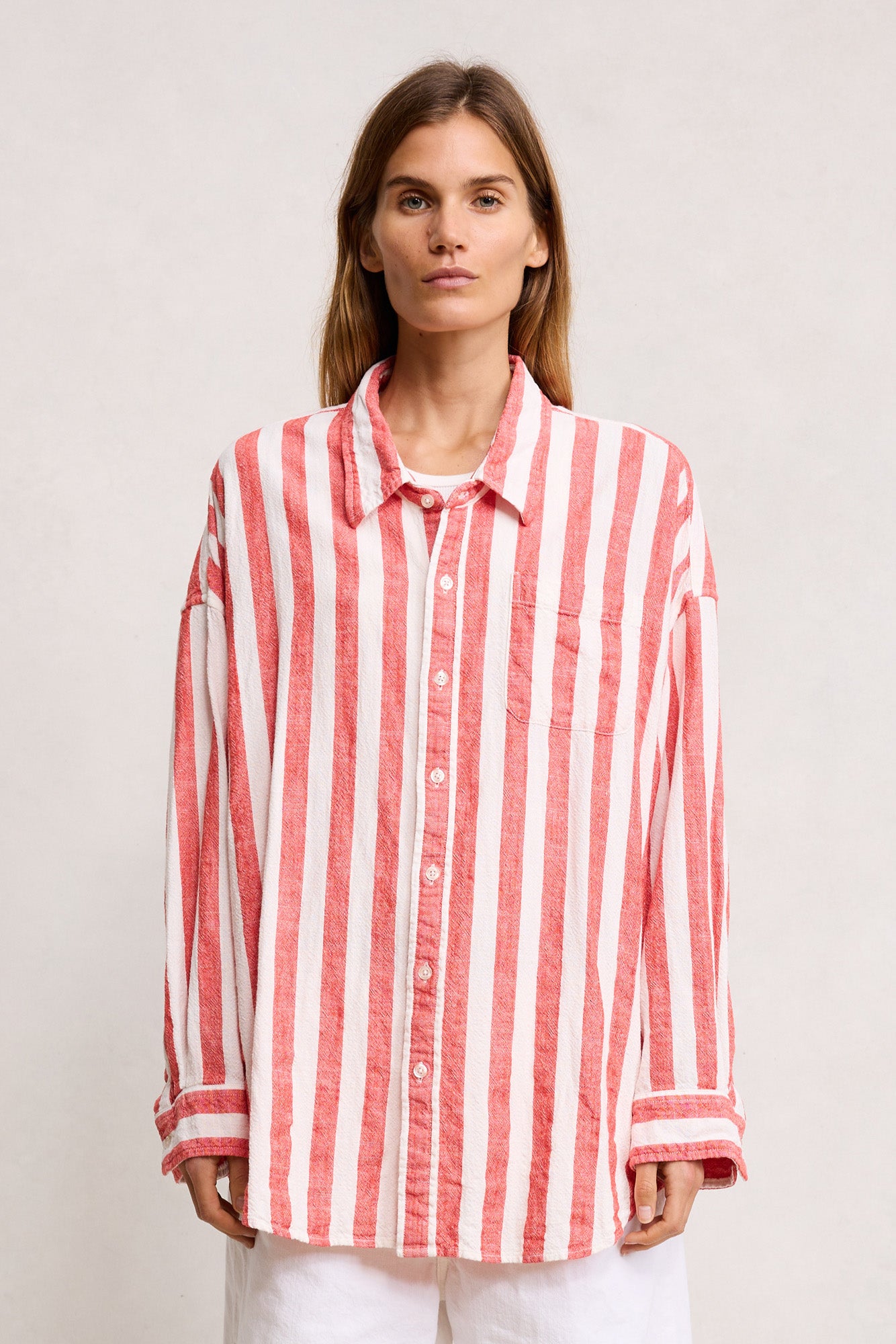 Sutton Button Front Shirt - Jumbo Red Stripe