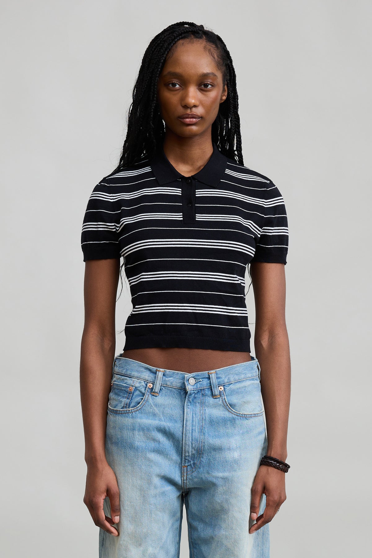 The Montauk Polo - Black And White Stripe