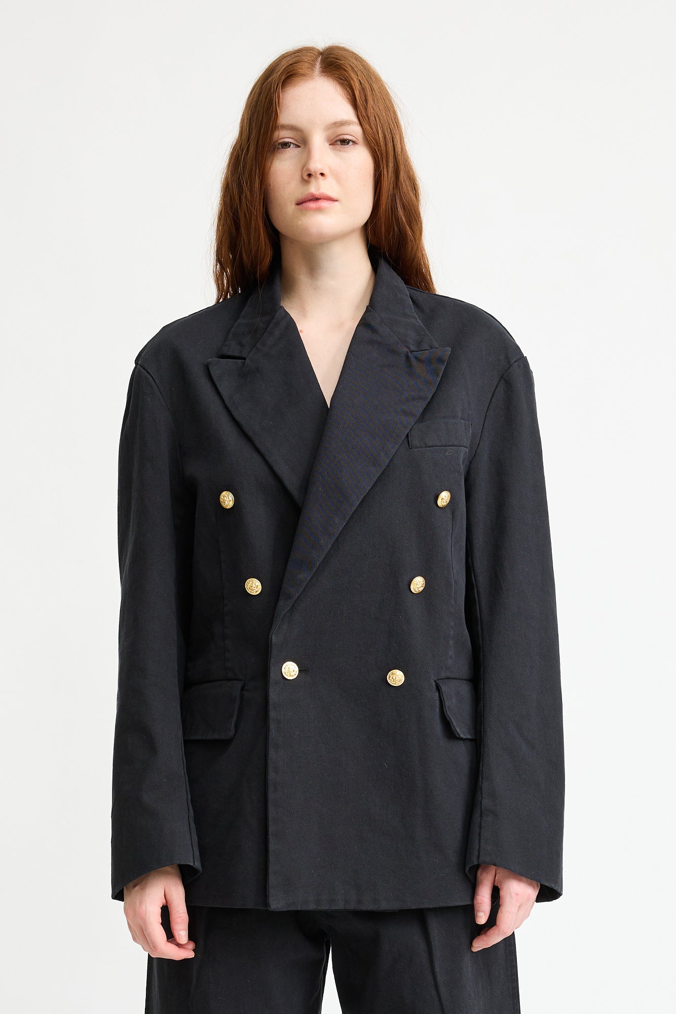 Deconstructed Double-Breated Peak Lapel Blazer - Black