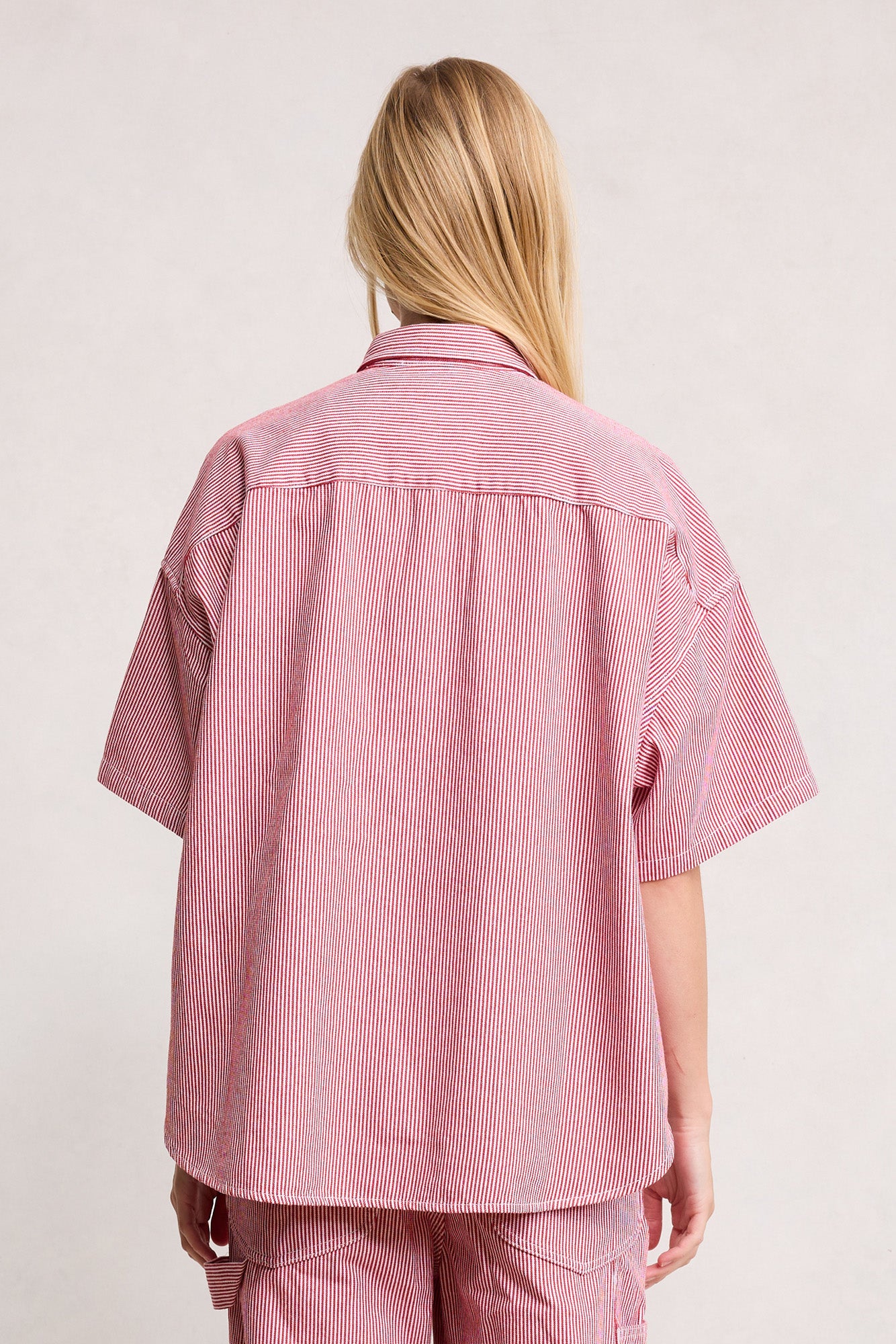 Short Sleeve Button Down Workshirt - Red Railroad Stripe