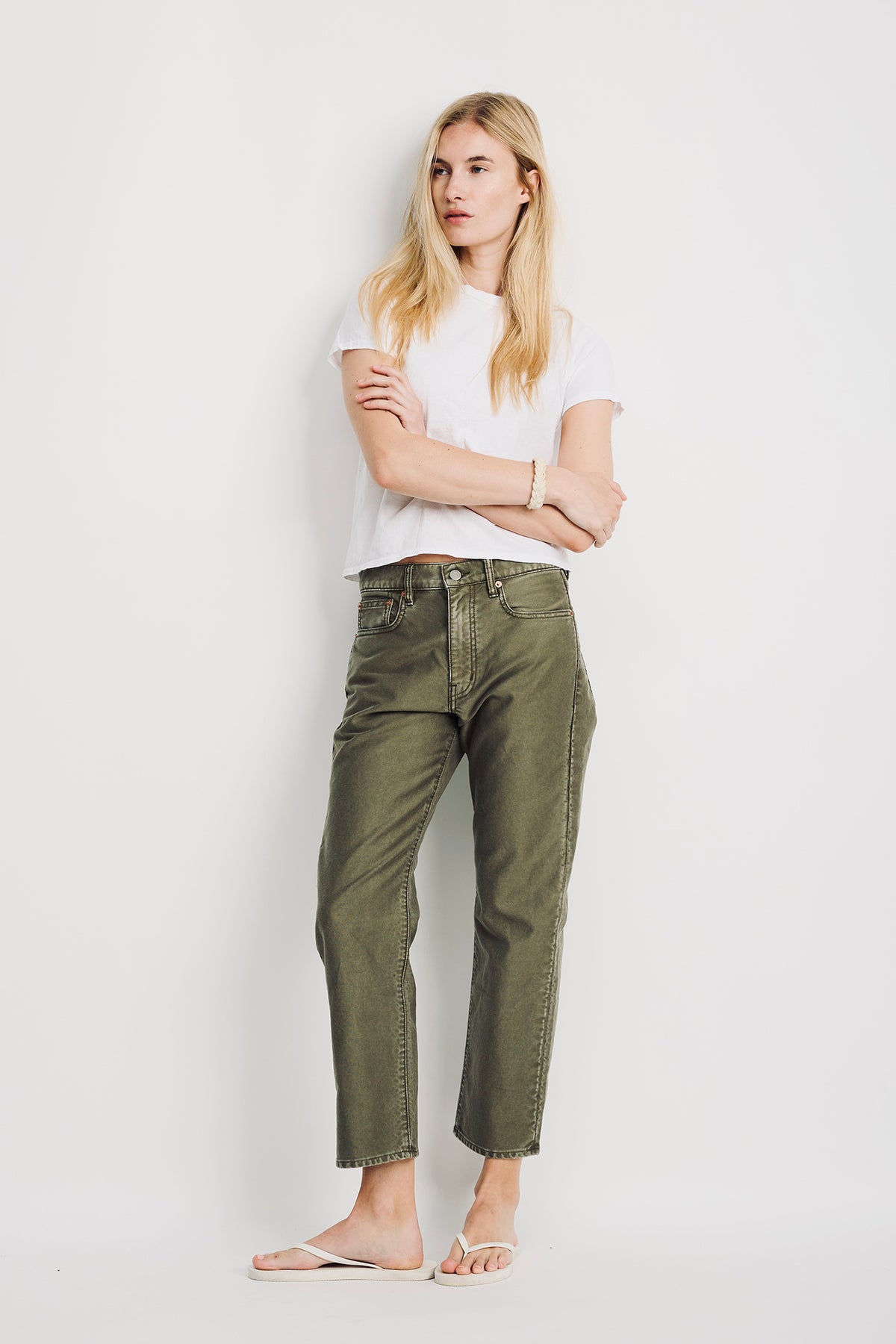 Lindsay Slim Boyfriend Jean - Olive Green Bedford Cord