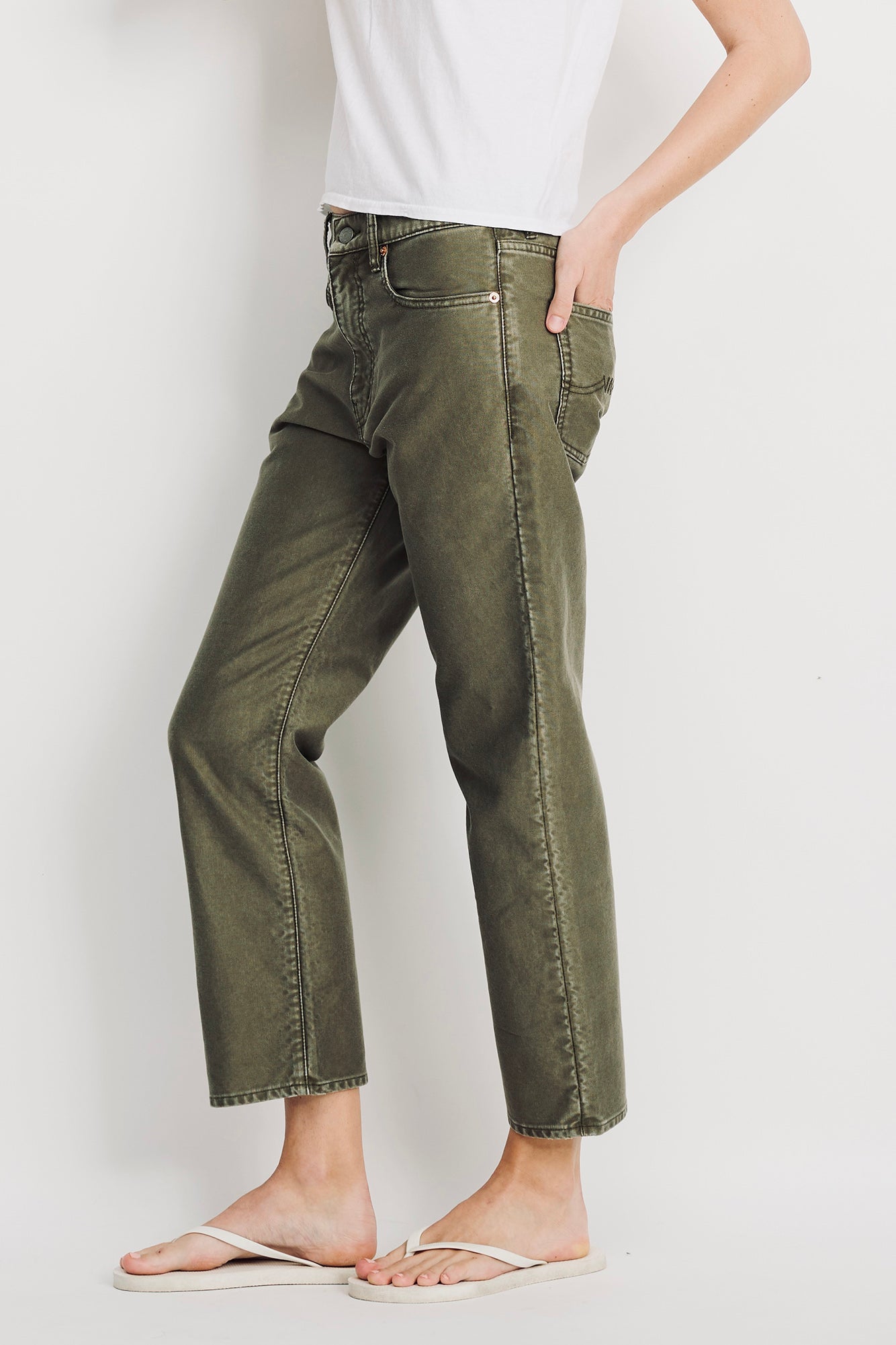 Lindsay Slim Boyfriend Jean - Olive Green Bedford Cord