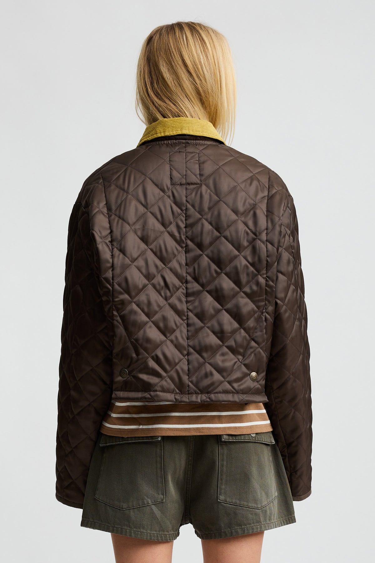 Cropped Quilted Jacket - Brown