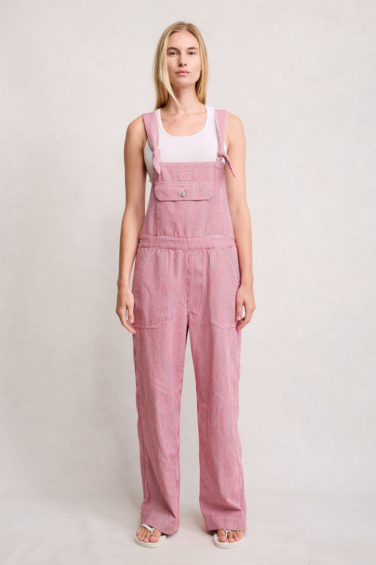 Tie Strap Relaxed Overall - Red Railroad Stripe