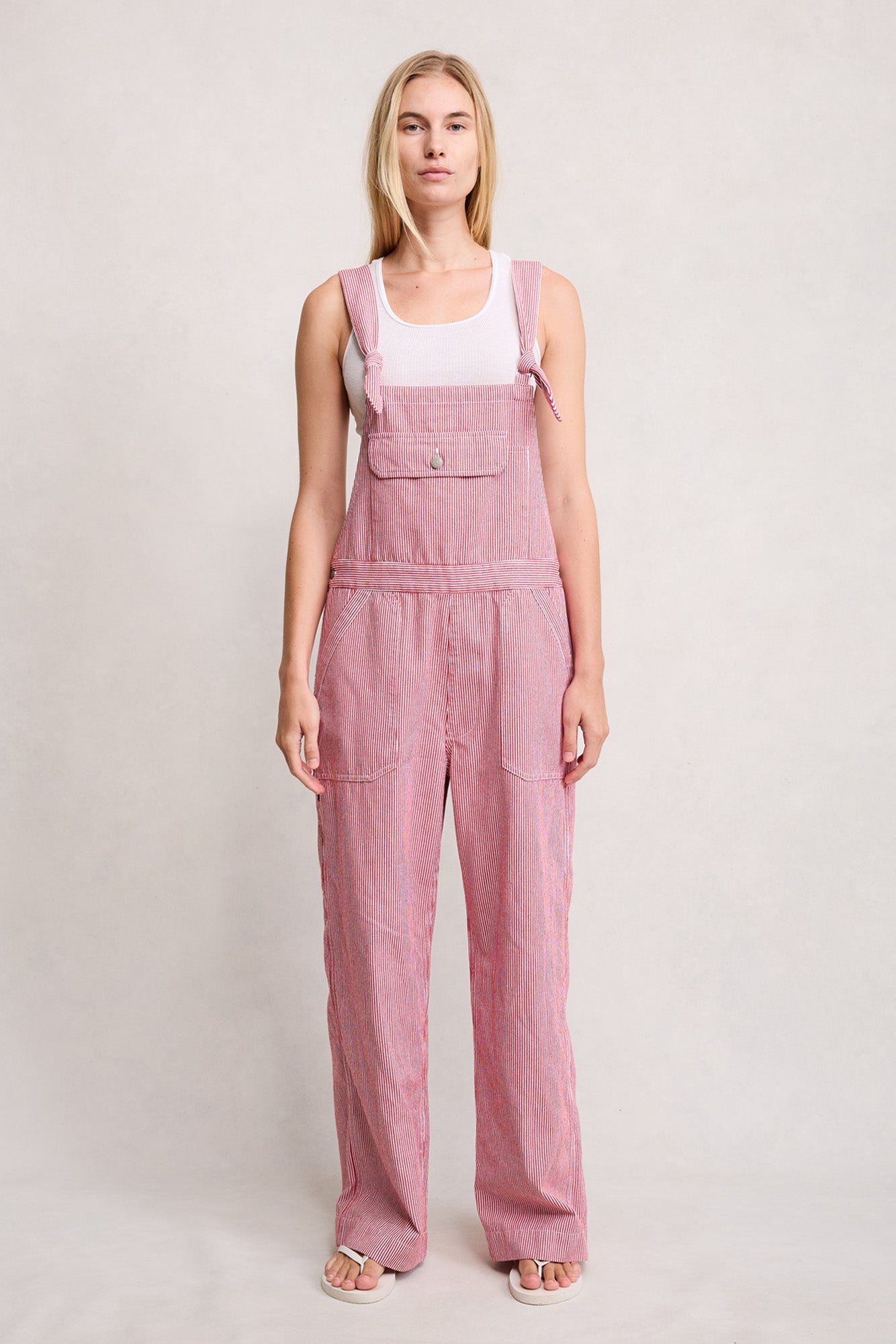Tie Strap Relaxed Overall - Red Railroad Stripe