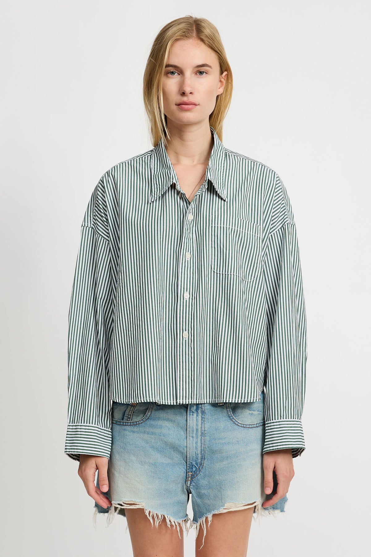 Cropped Shirt - Green Stripe