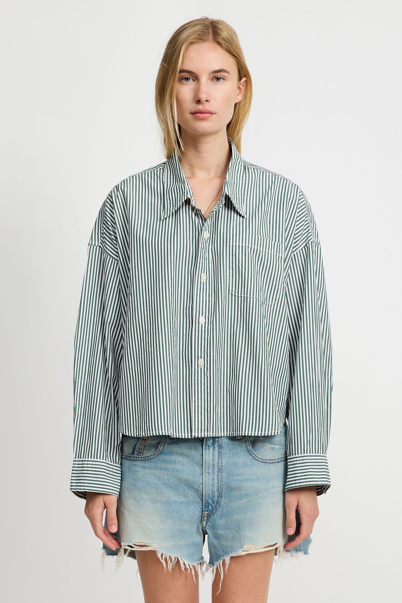 Cropped Shirt - Green Stripe