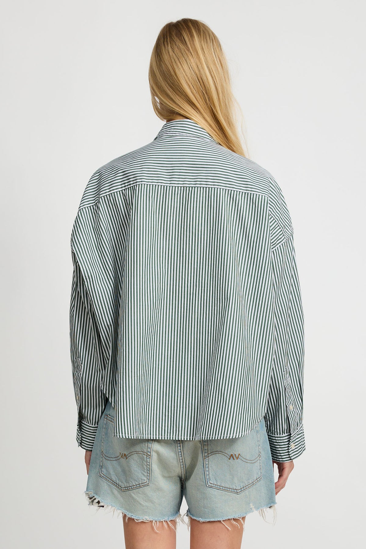 Cropped Shirt - Green Stripe
