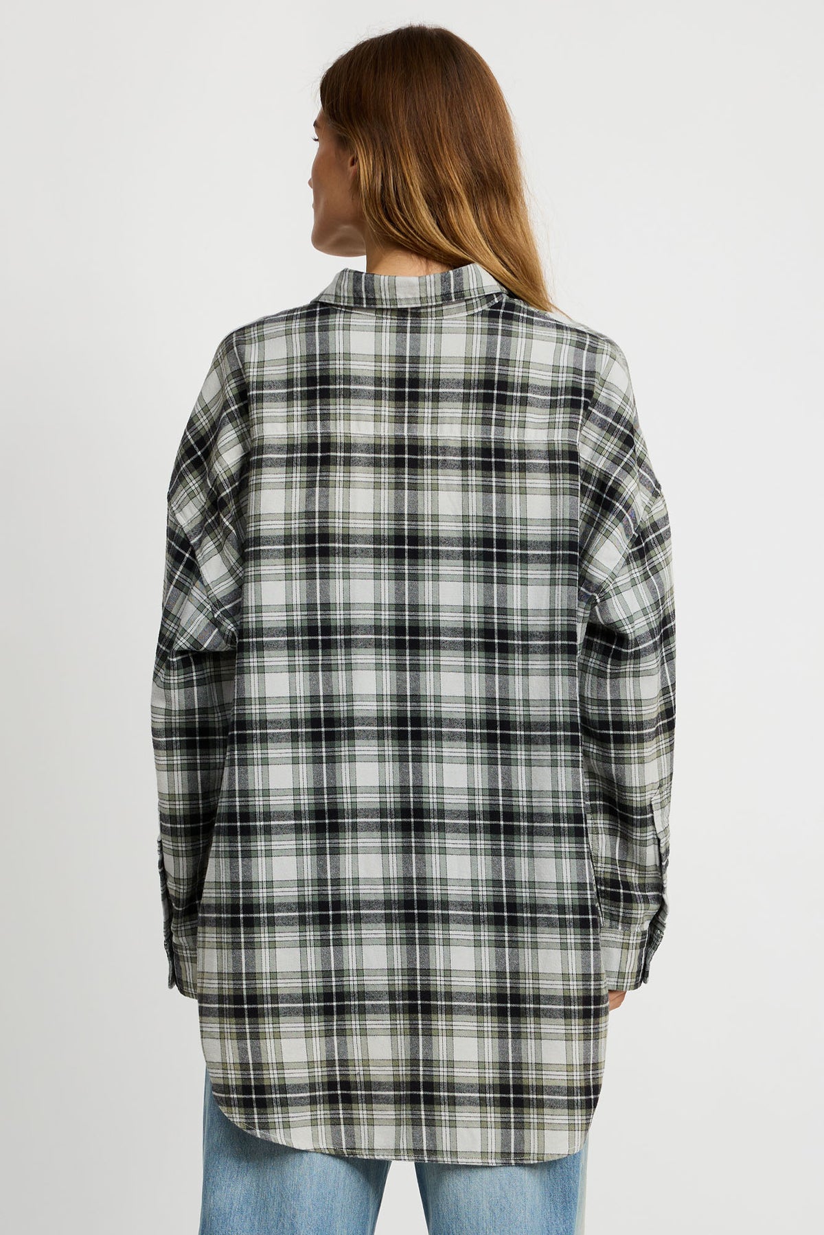 Button Front Shirt - Green/Ecru Plaid