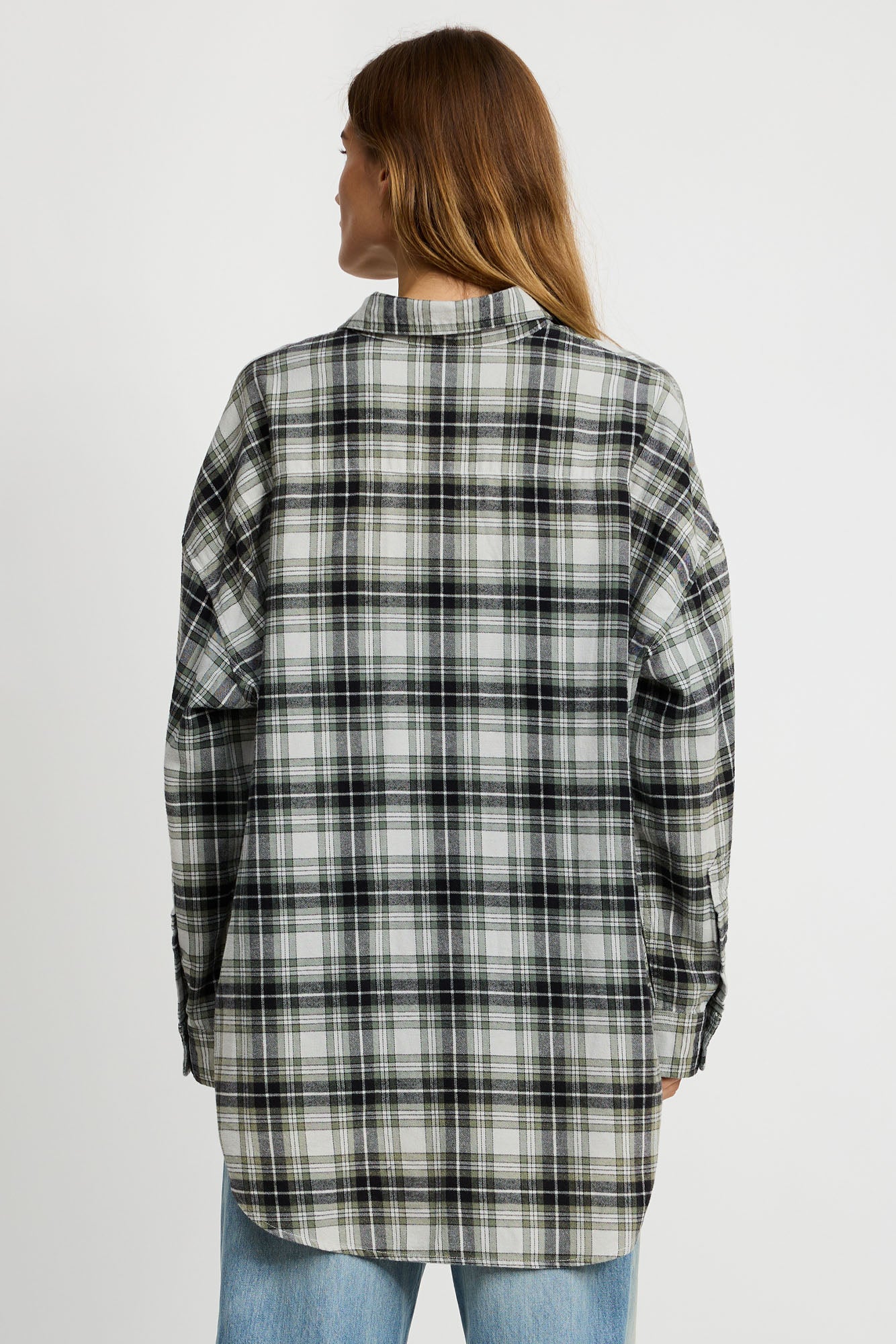 Button Front Shirt - Green/Ecru Plaid