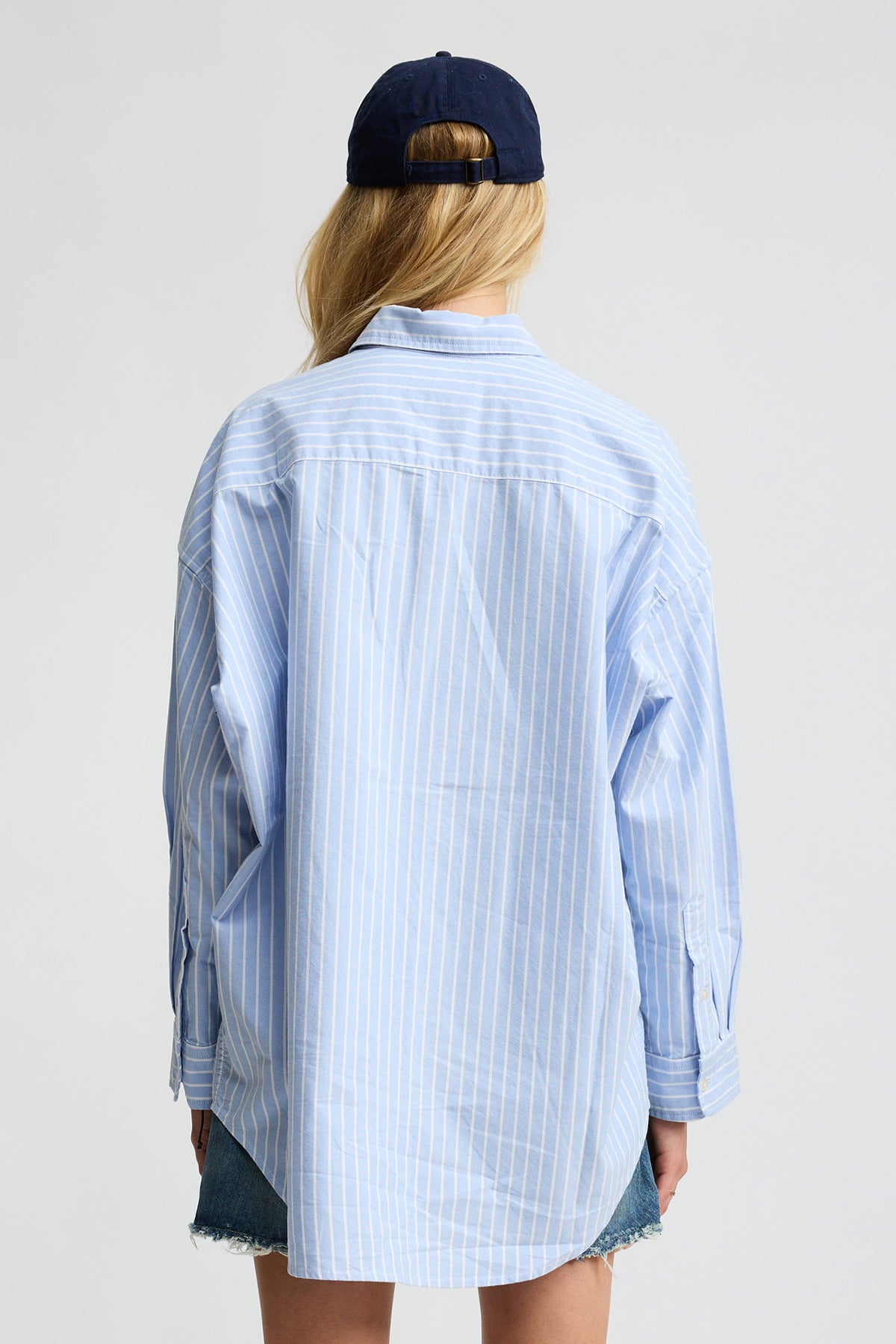 Button Front Shirt - Wide Light Blue Stripe