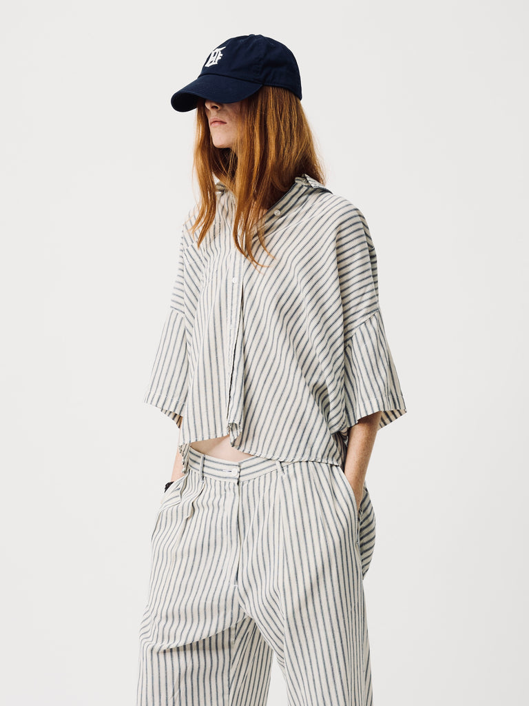 Short Sleeve Button Down Shirt - Blue Ticking Stripe