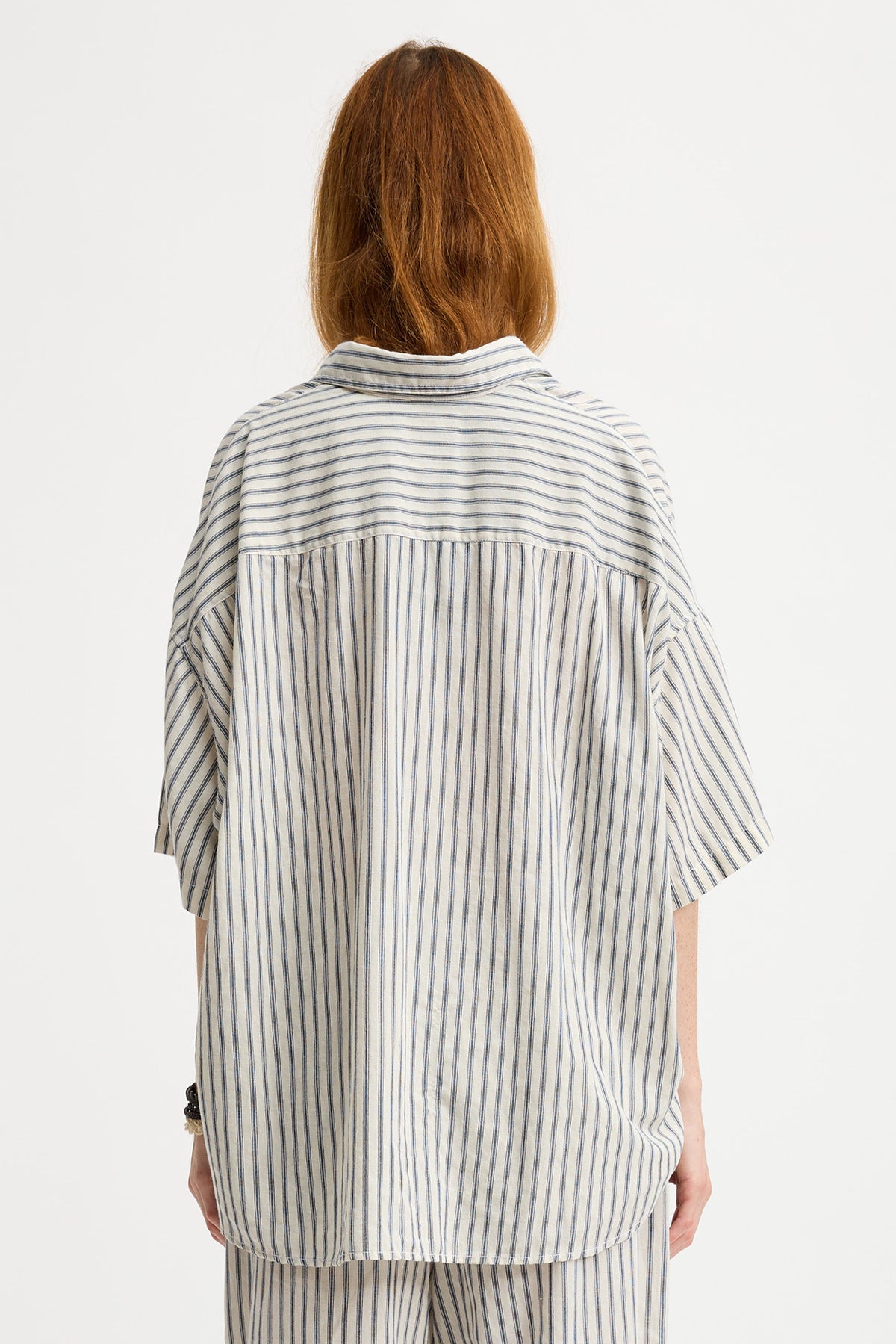 Short Sleeve Button Down Shirt - Blue Ticking Stripe