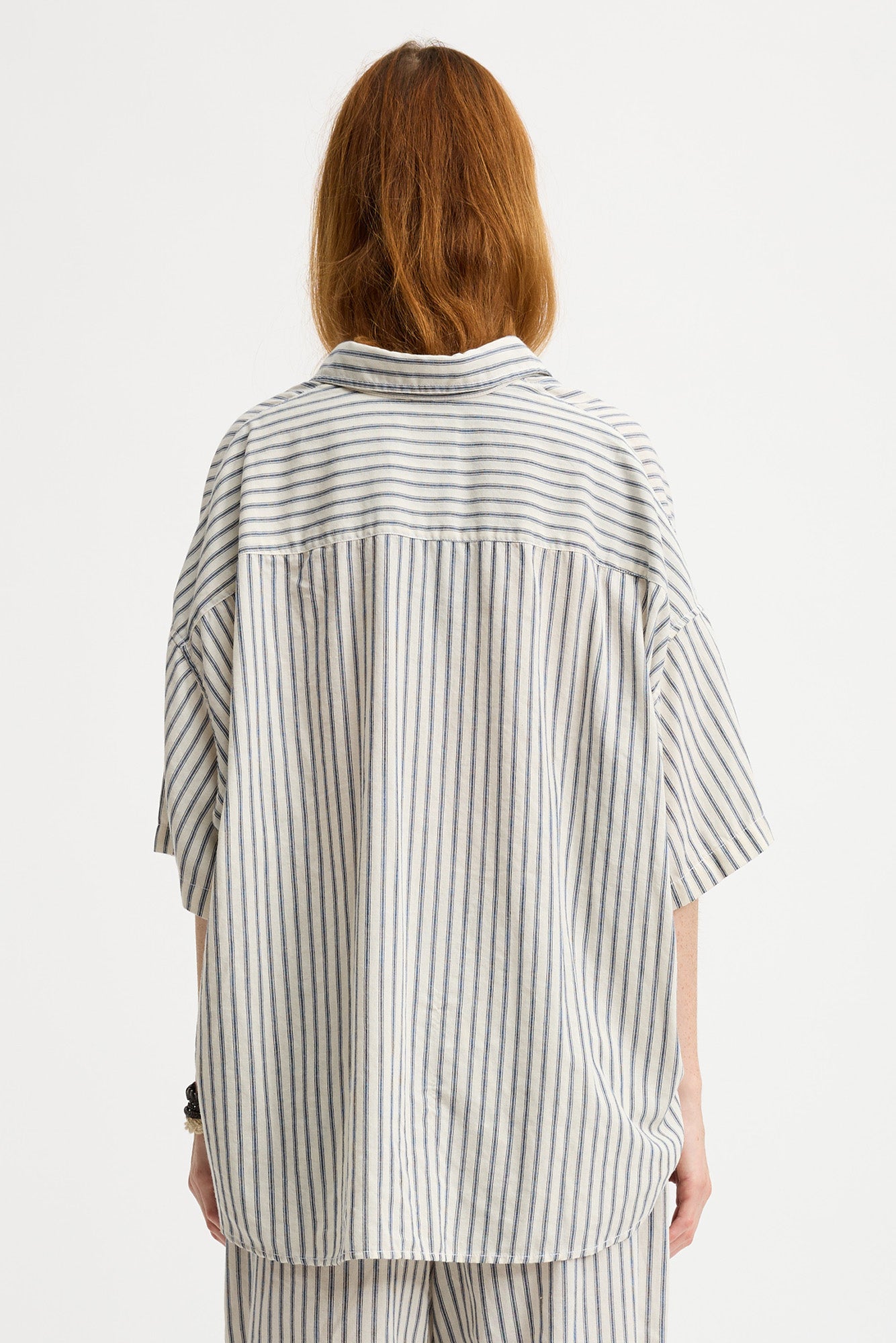 Short Sleeve Button Down Shirt - Blue Ticking Stripe