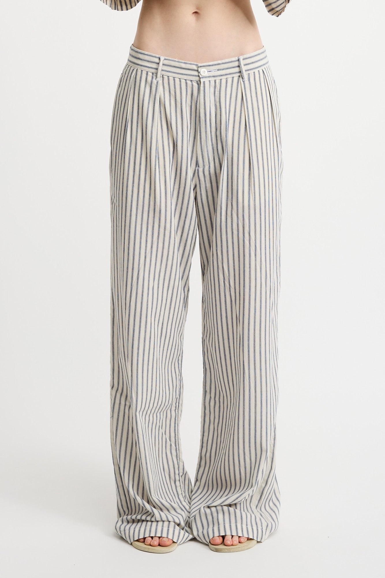 Blair Double Pleated Pant - Blue Ticking Stripe