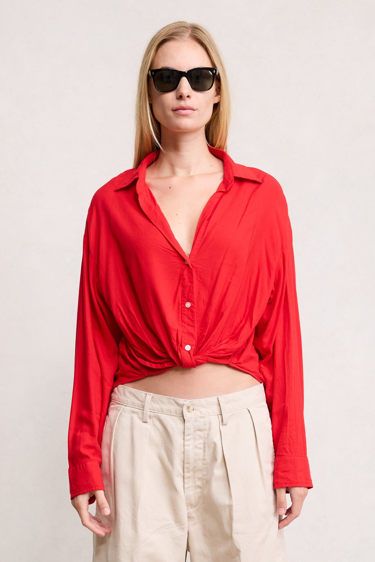 Slim Twisted Front Beach Shirt - Red