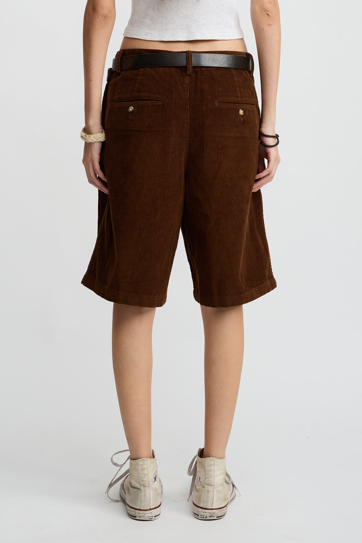 Double Pleat Long Short - Brown Corduroy