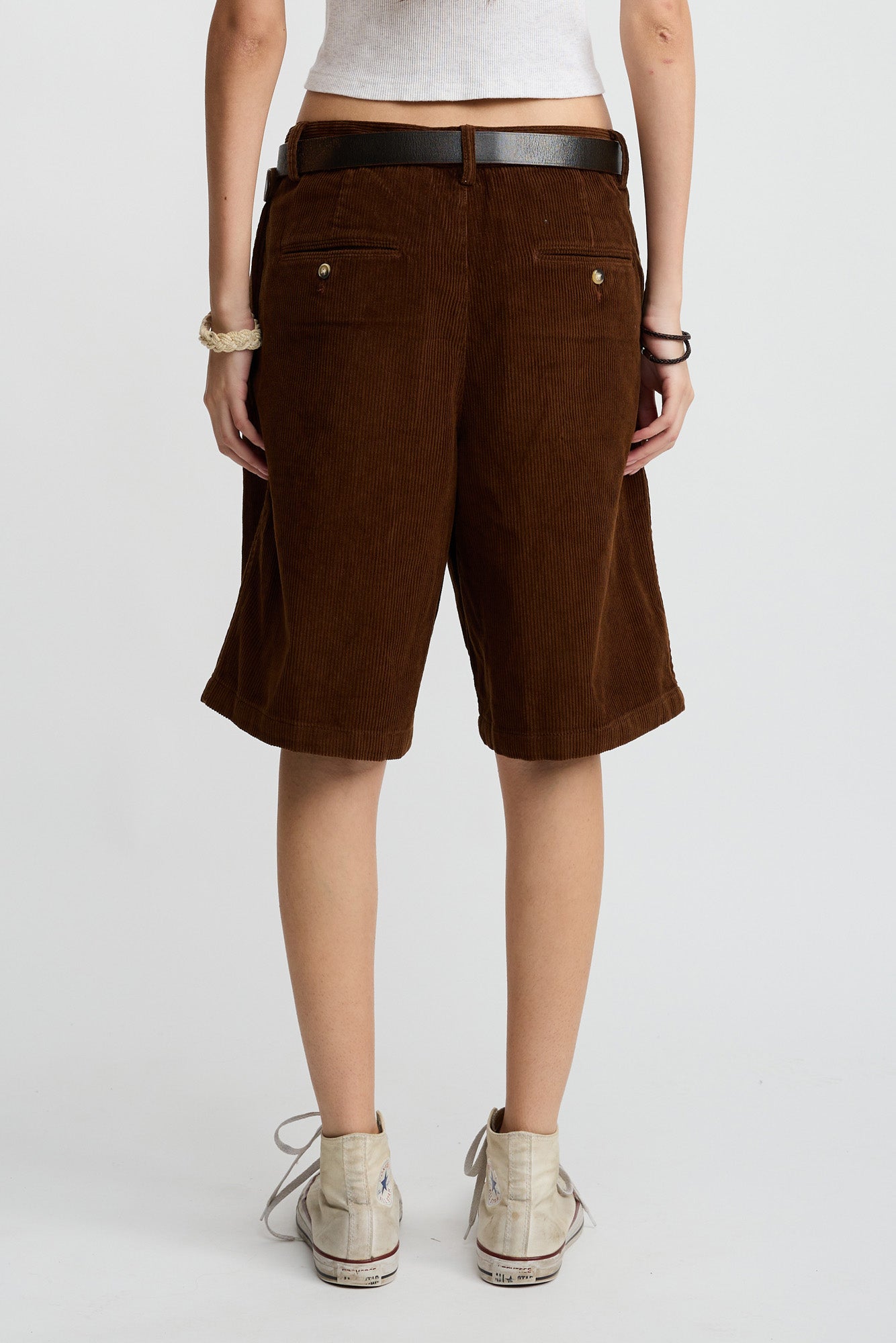 Double Pleat Long Short - Brown Corduroy