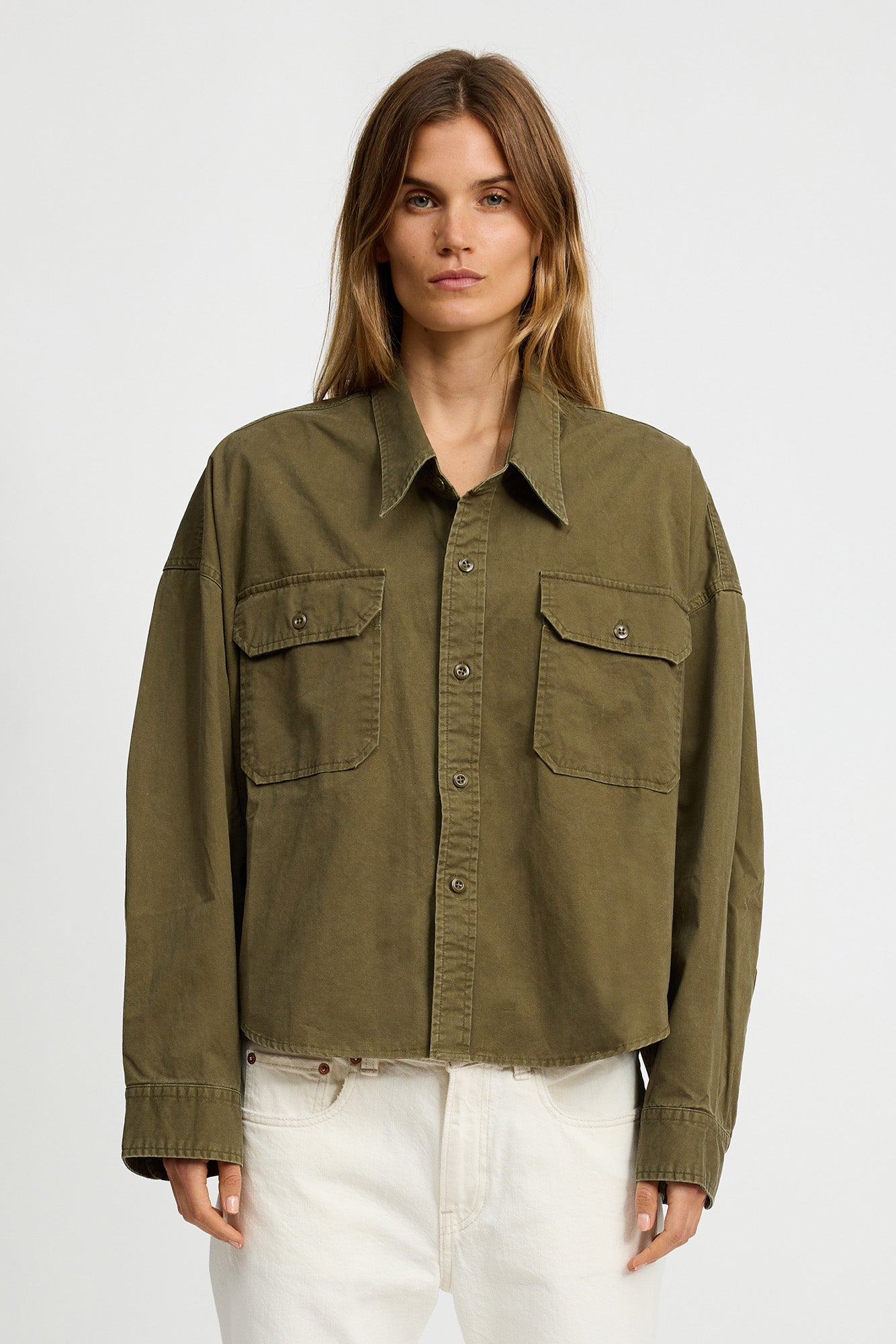 Cropped Utility Shirt - Olive Green