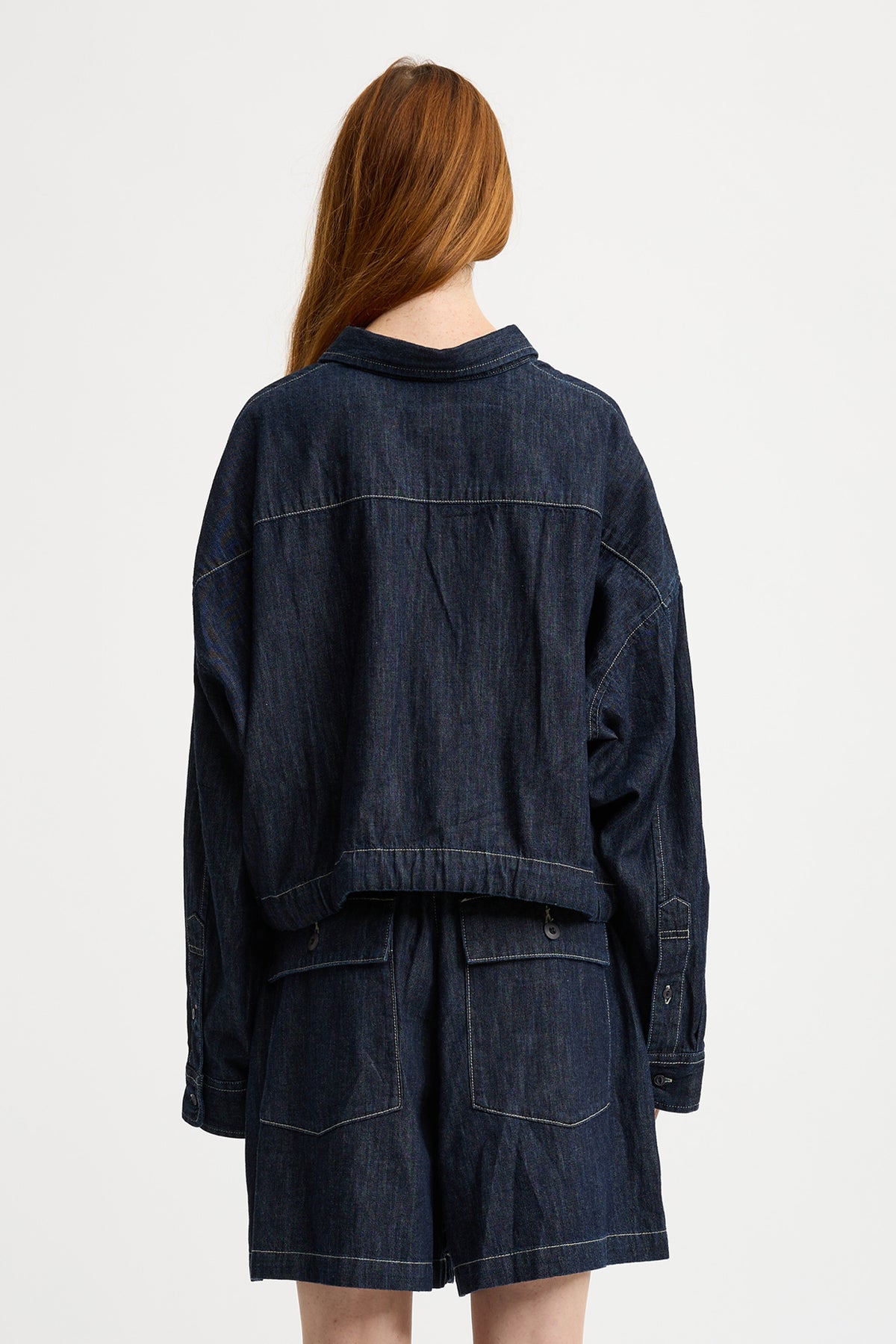 Long Sleeved Front Tie Shirt - Drapey Rinse Indigo