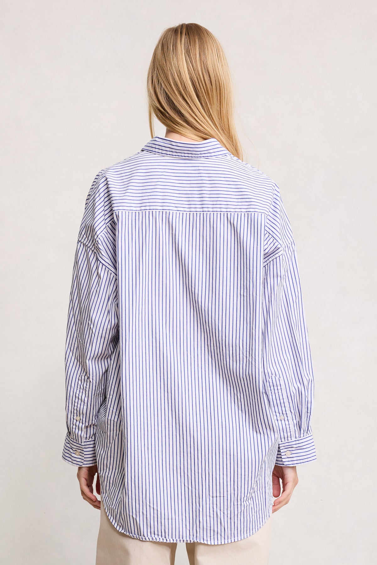 Sutton Button Front Shirt - Wide Blue Stripe