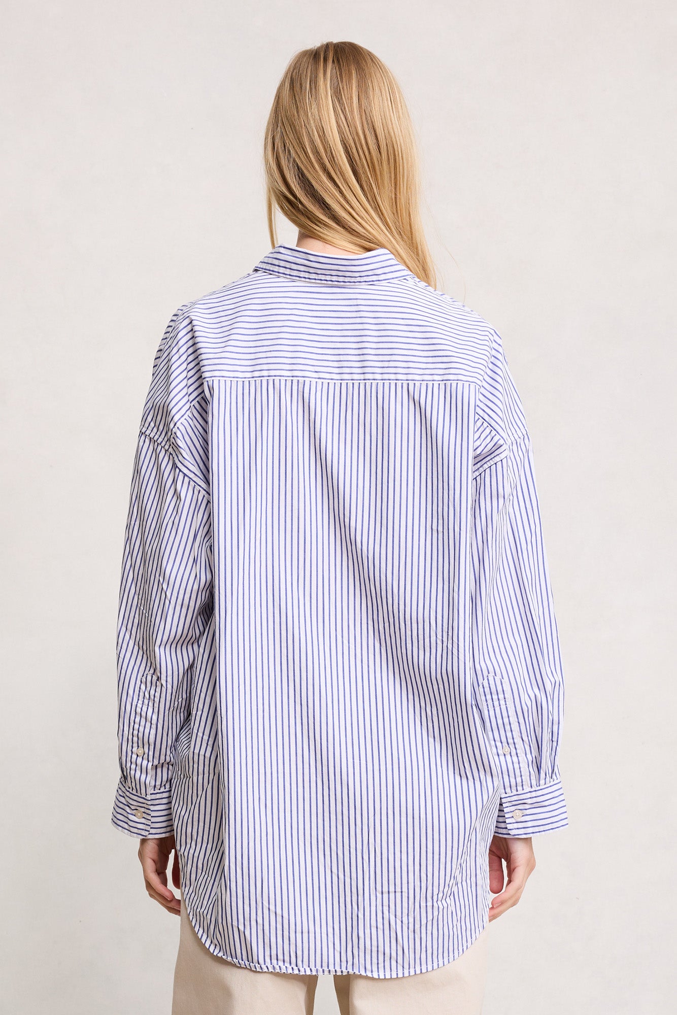 Sutton Button Front Shirt - Wide Blue Stripe