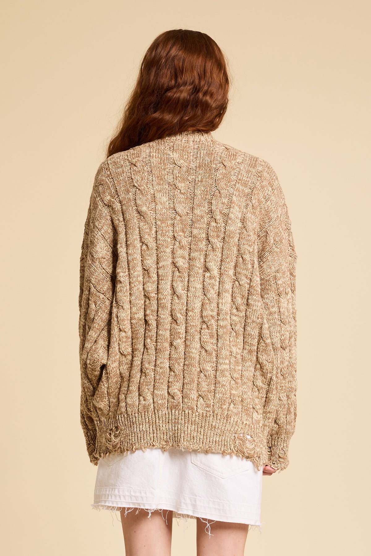 Oversized Cable Sweater - Tan Marled