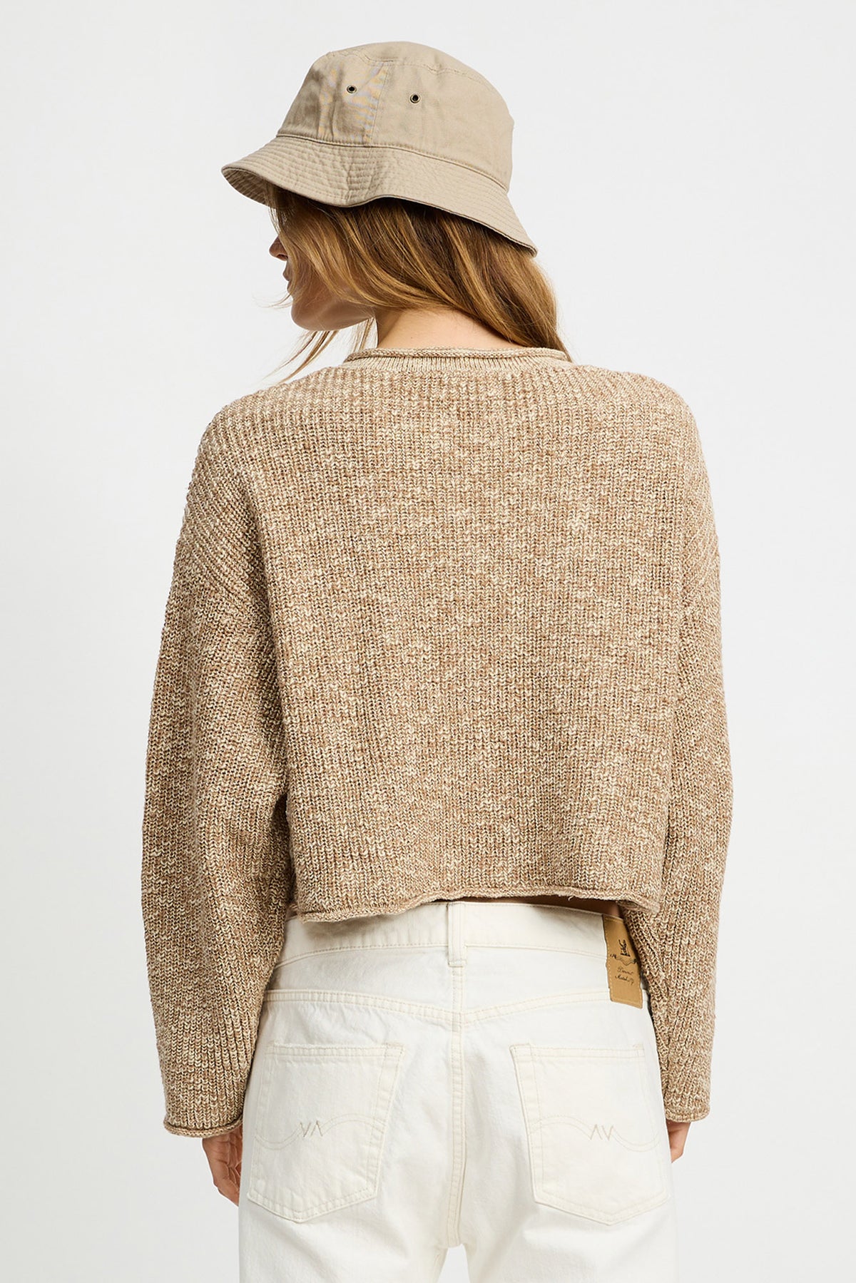 Cropped Relaxed Sweater - Tan Marled