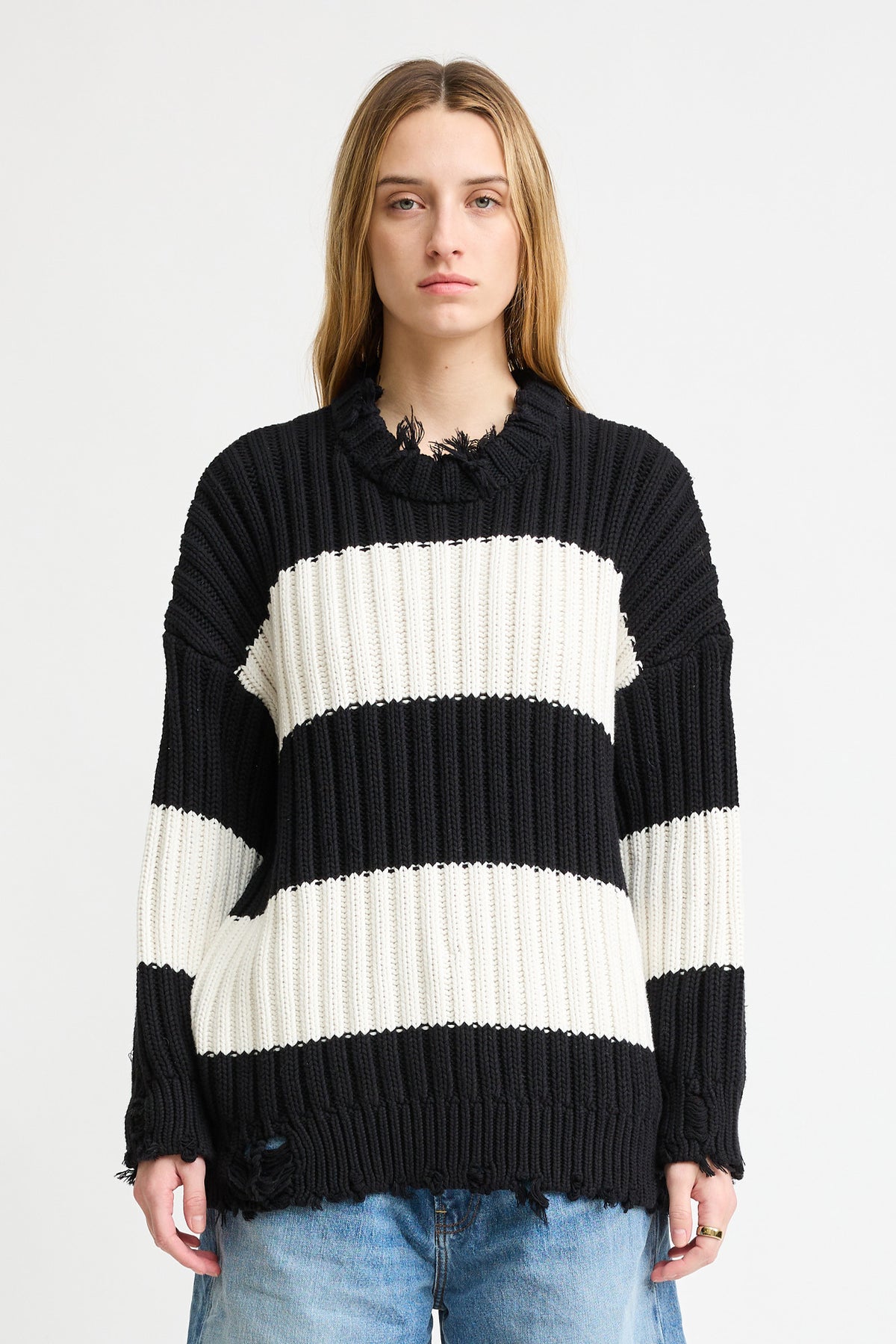 Oversized Ribbed Sweater - Black/Ecru Jumbo Stripe