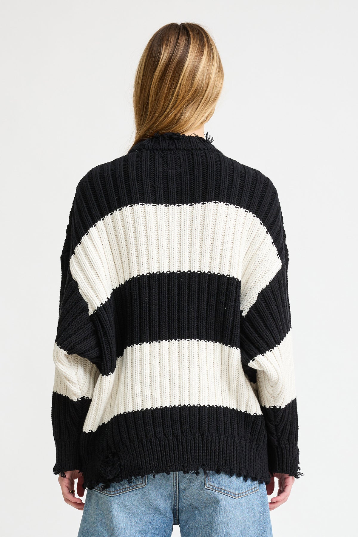 Oversized Ribbed Sweater - Black/Ecru Jumbo Stripe