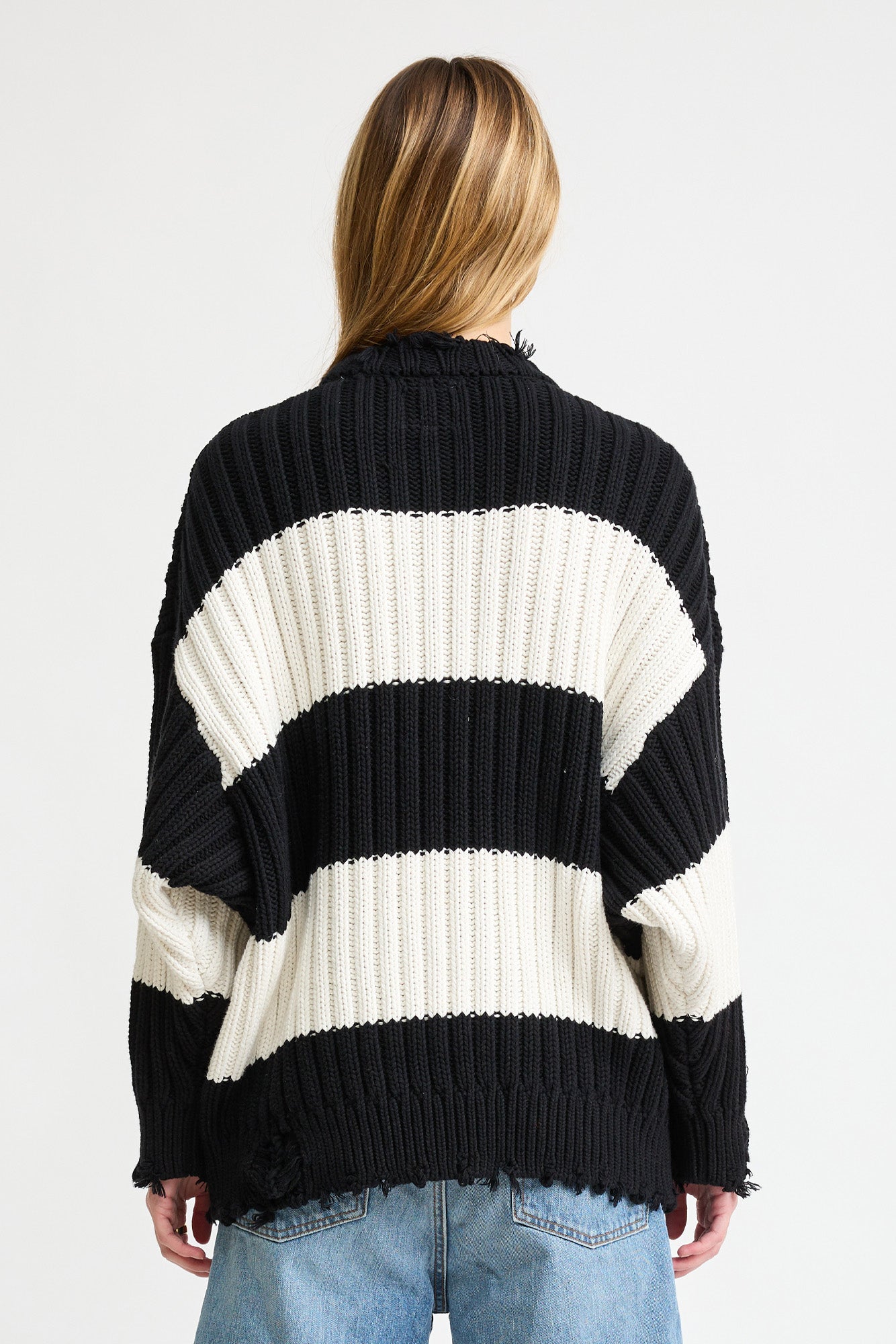 Oversized Ribbed Sweater - Black/Ecru Jumbo Stripe