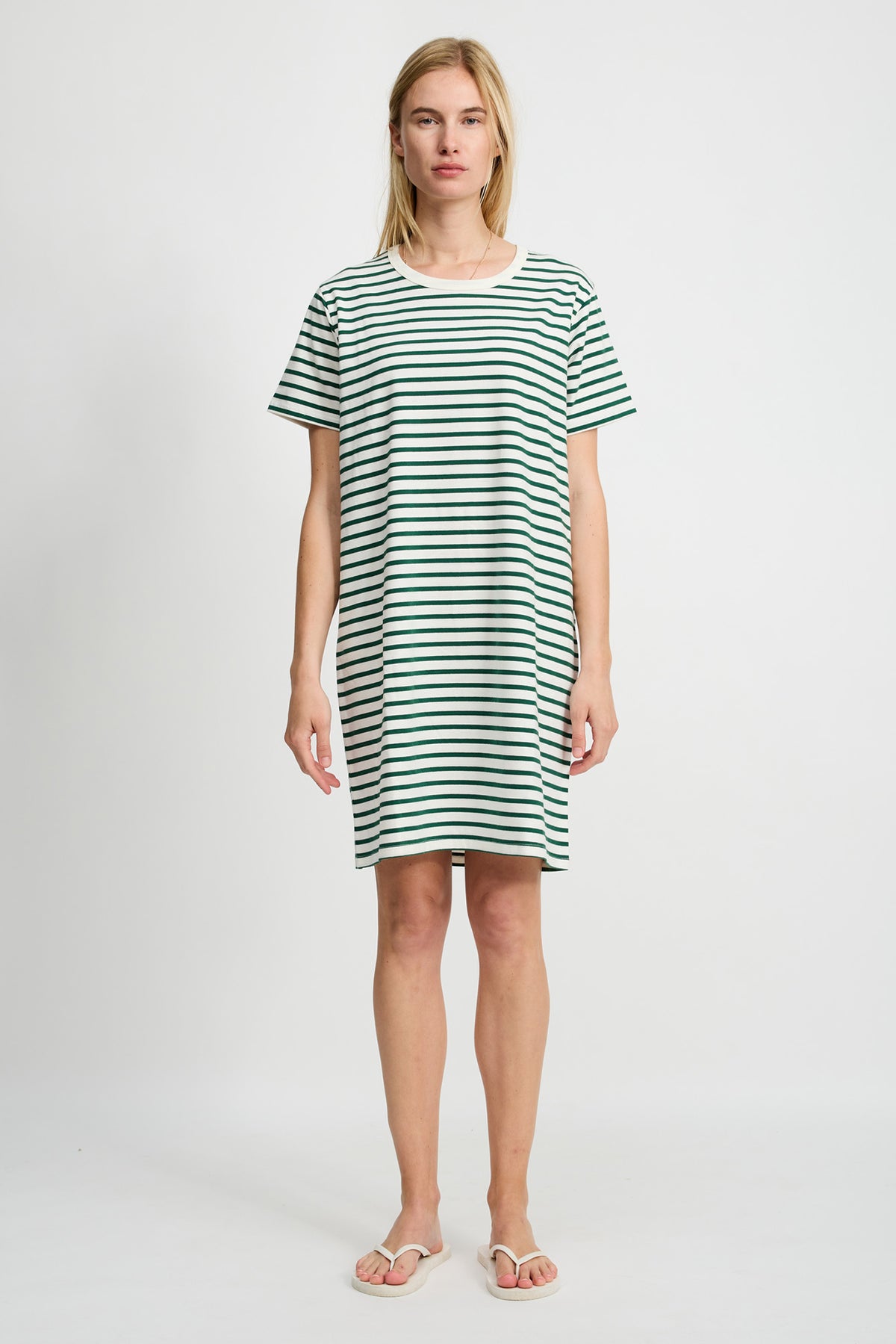 Relaxed Tshirt Dress - Ecru Green Stripe