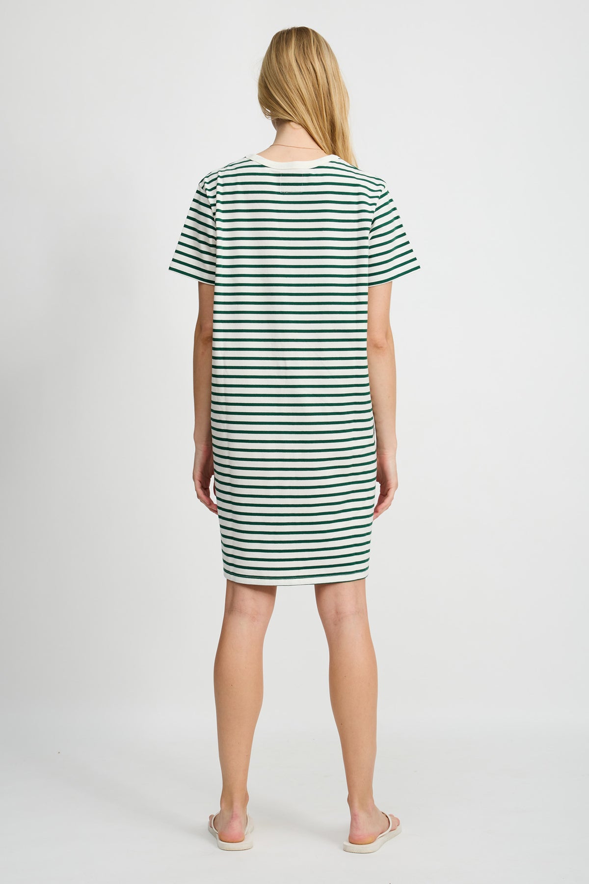 Relaxed Tshirt Dress - Ecru Green Stripe