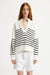 Striped Split Neck Sweater - White With Thin Navy Stripe