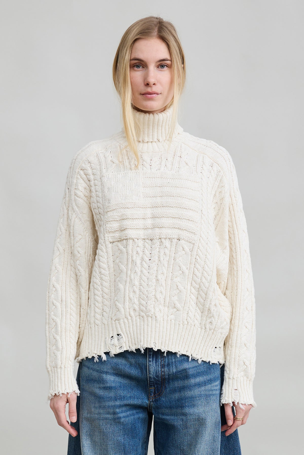 Shadow Flag Turtleneck Sweater - Off White Slub