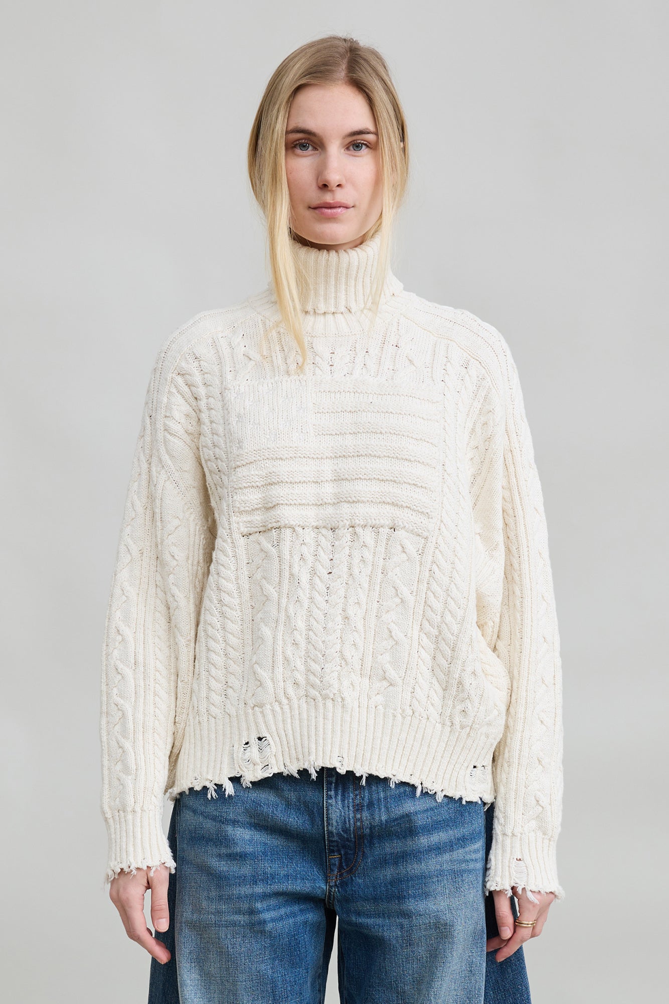 Shadow Flag Turtleneck Sweater - Off White Slub